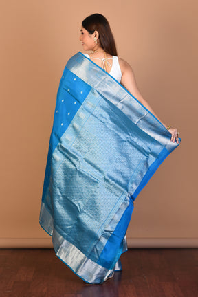 Firoza Blue Blended Kanjivaram Saree with Blouse Piece - Keya Seth Exclusive