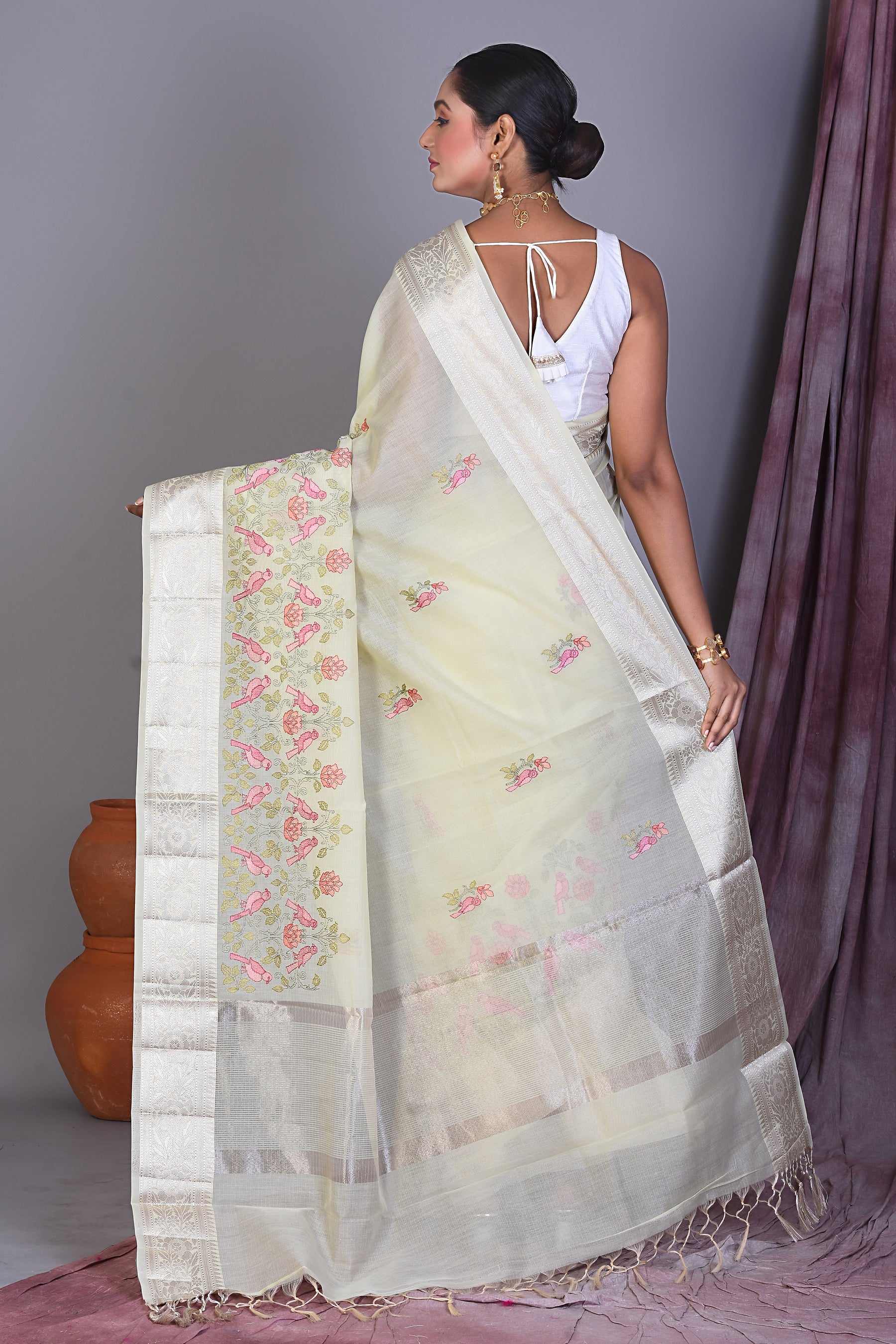 Pesta Green Blended Organza Saree with Threadwork - Keya Seth Exclusive