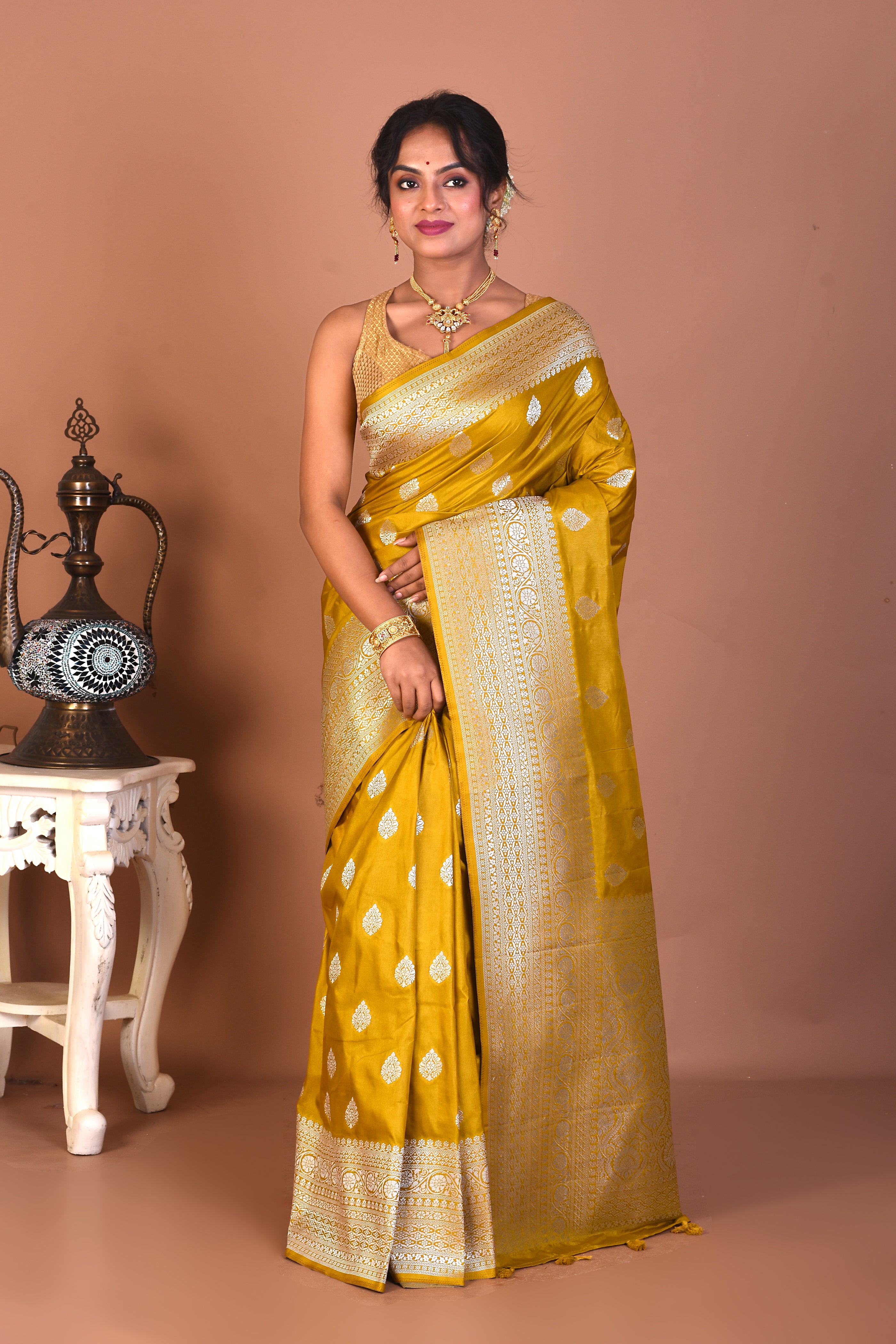 Mustard Art Silk Saree - Keya Seth Exclusive