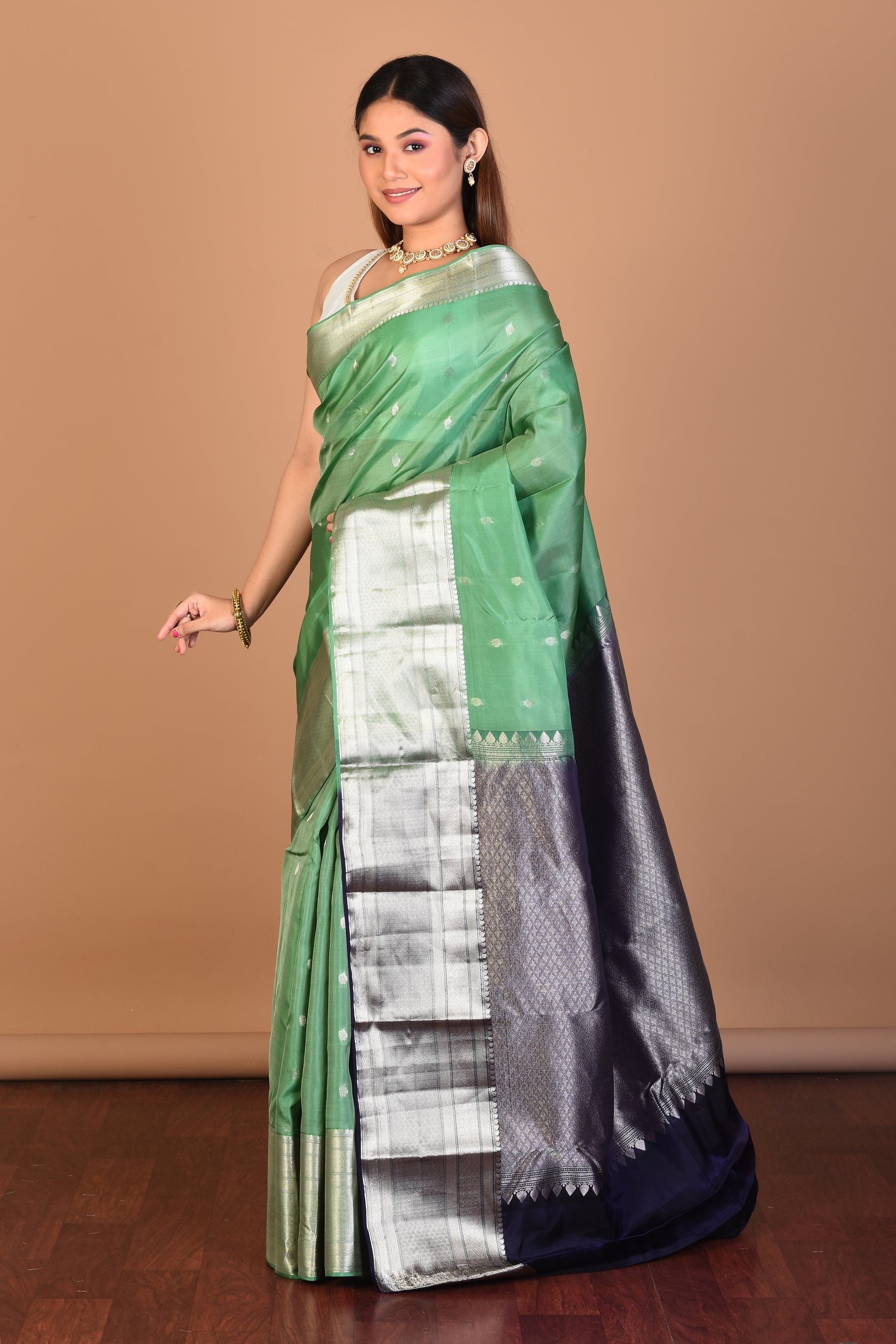 Sea Green Blended Kanjivaram Saree with Blouse Piece - Keya Seth Exclusive