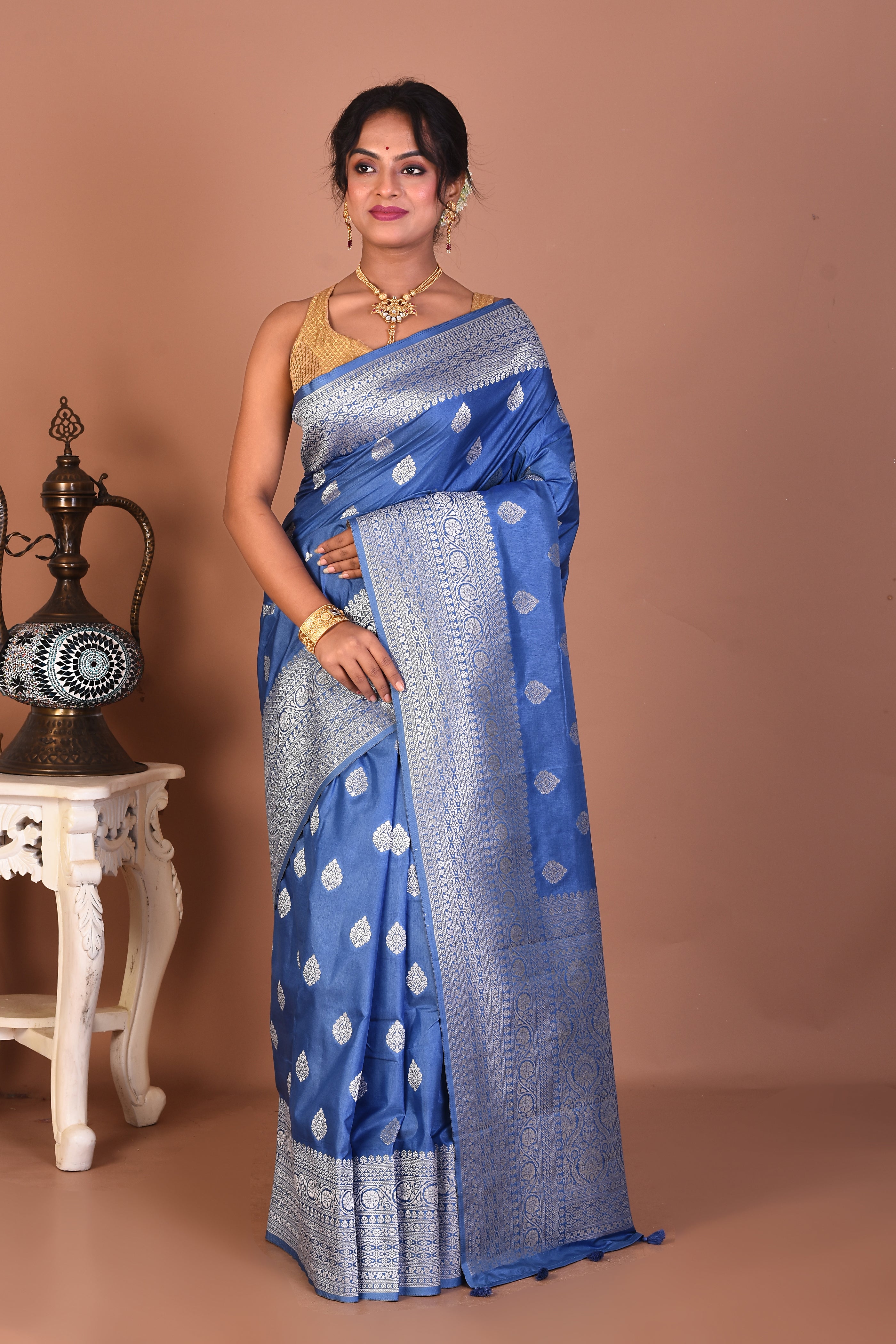 Blue Blended Silk Saree - Keya Seth Exclusive