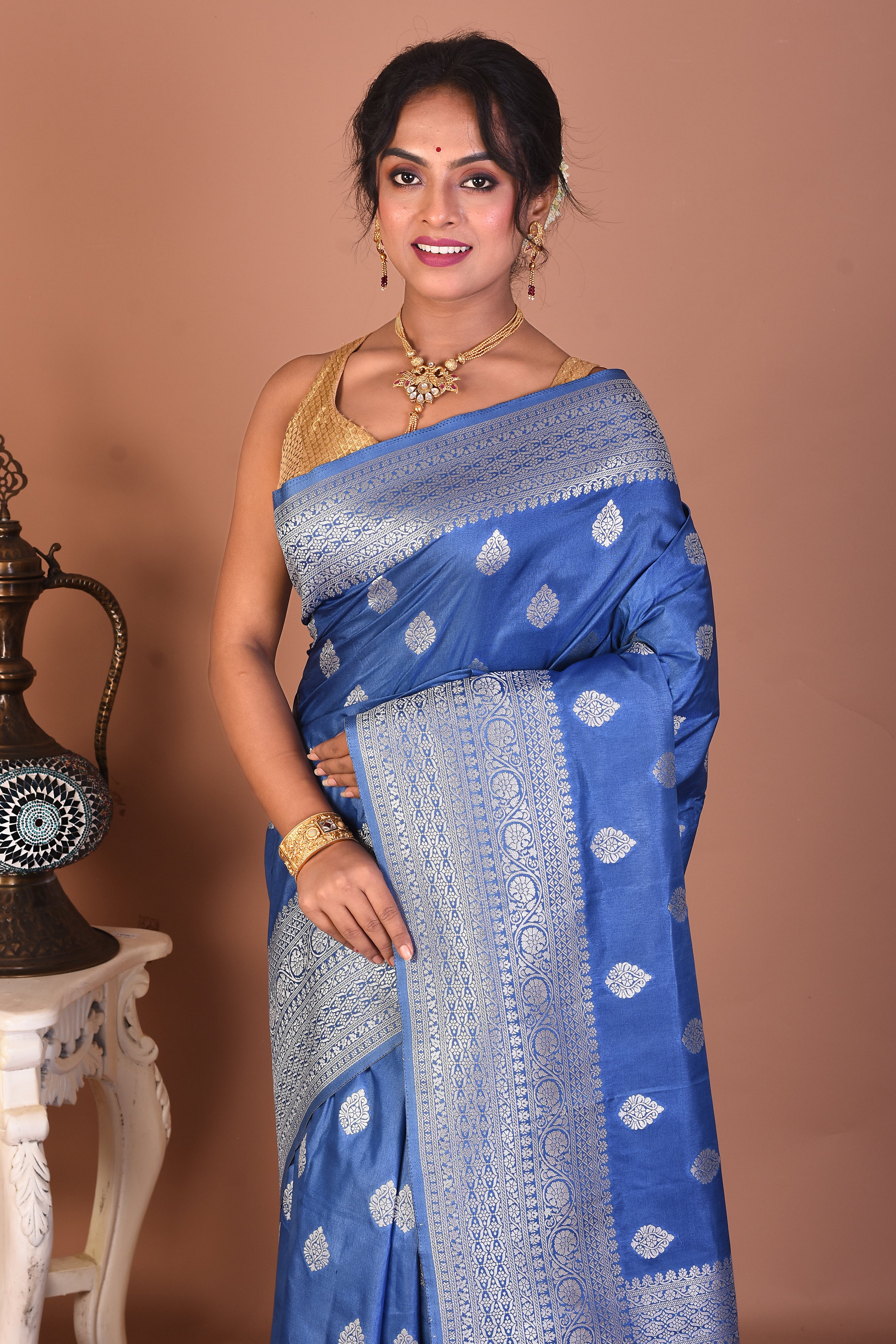 Blue Blended Silk Saree - Keya Seth Exclusive
