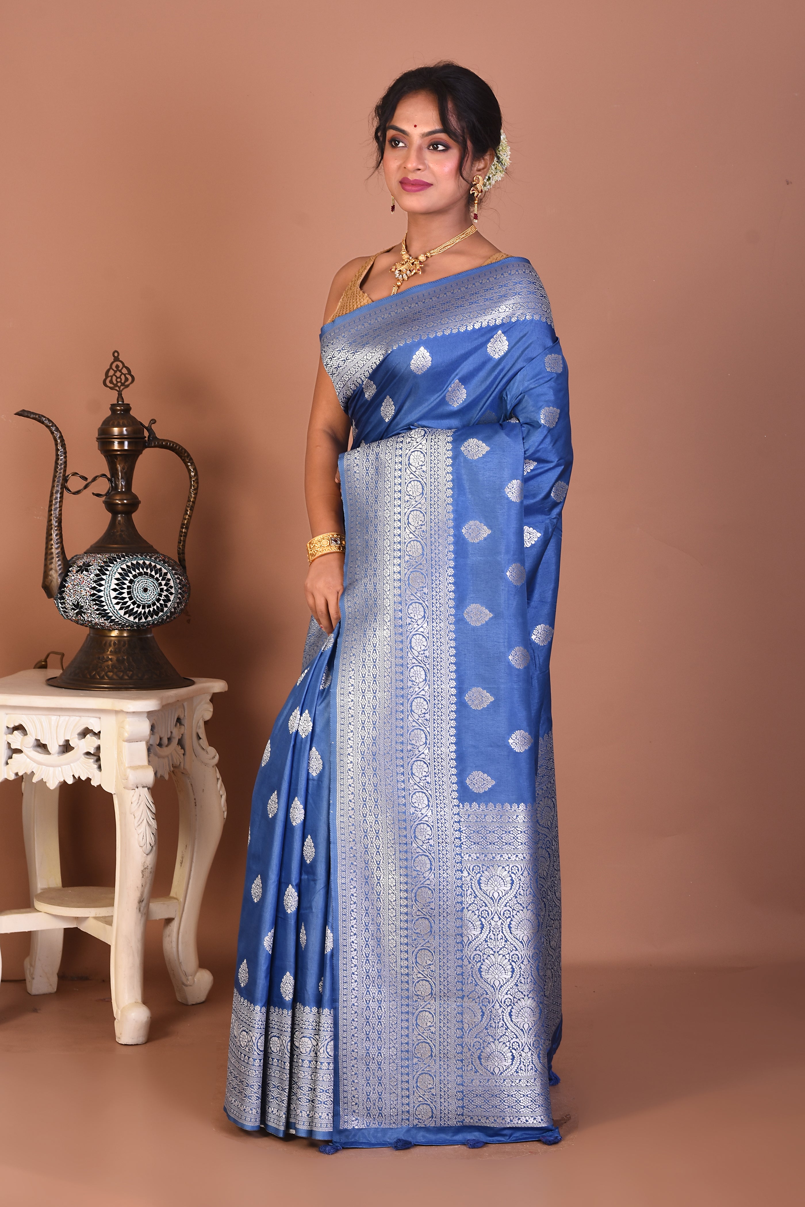 Blue Blended Silk Saree - Keya Seth Exclusive