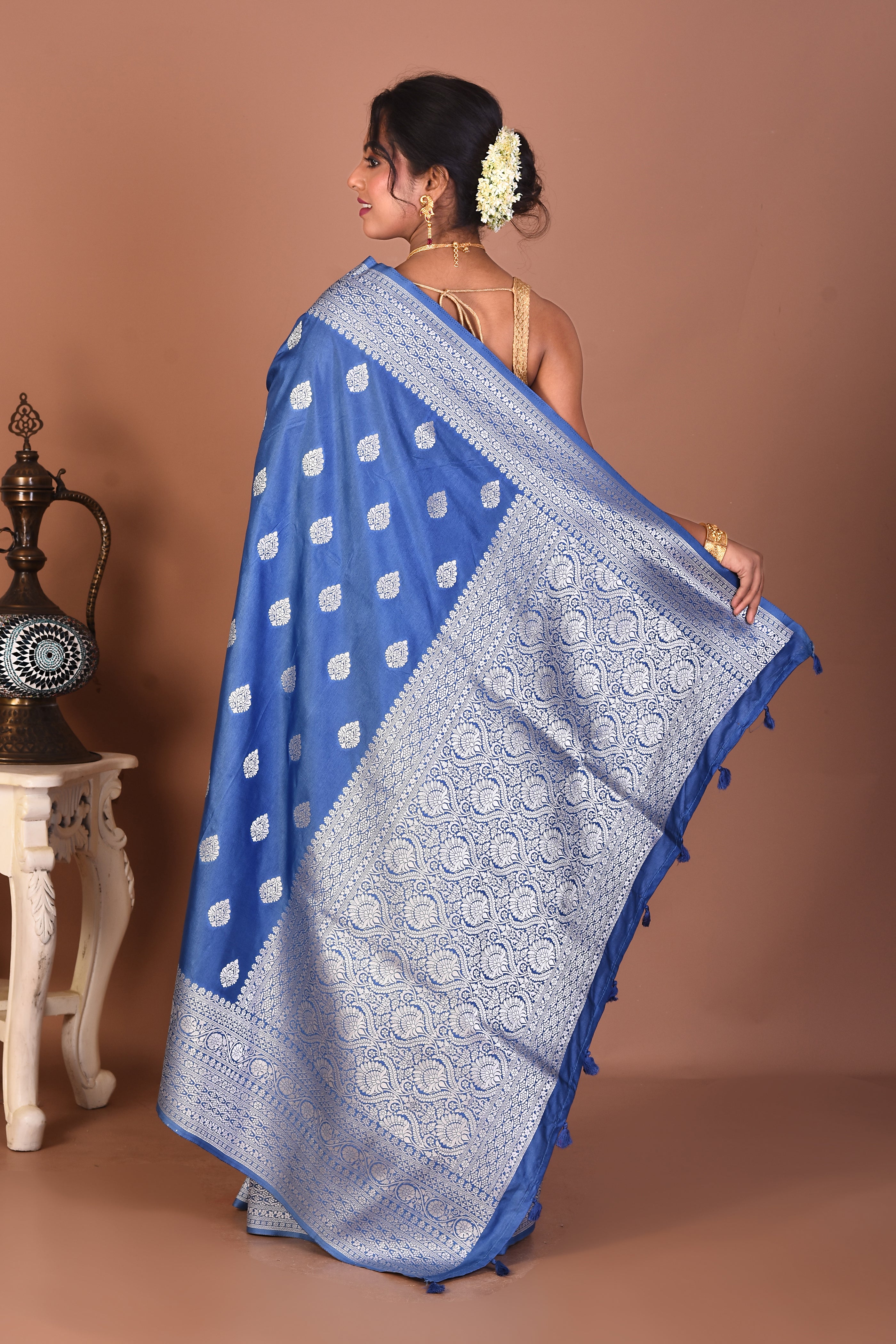 Blue Blended Silk Saree - Keya Seth Exclusive