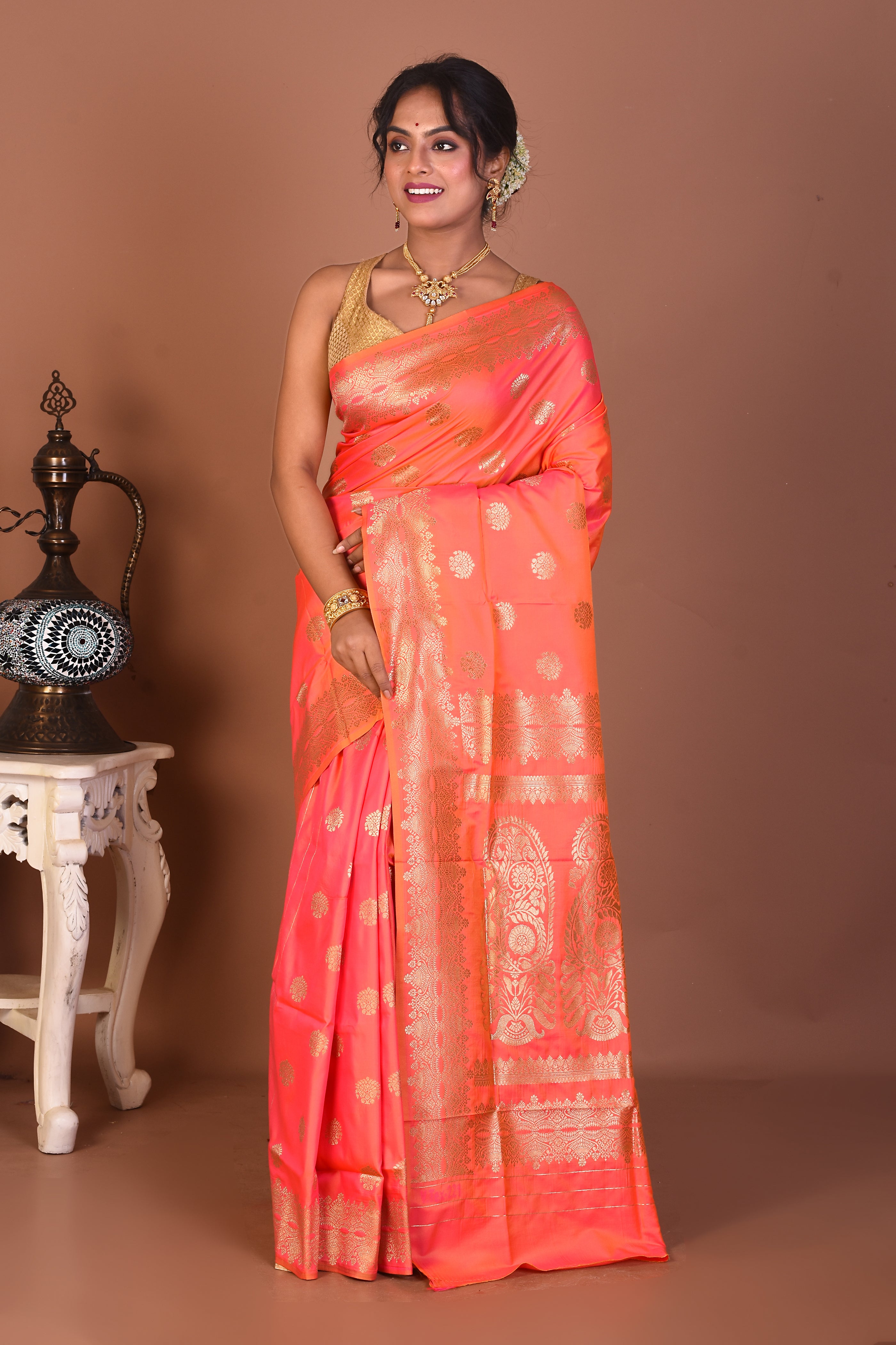 Peach Art Silk Saree - Keya Seth Exclusive