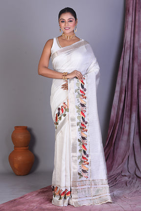 White Blended Silk Saree with Golden Zari - Keya Seth Exclusive