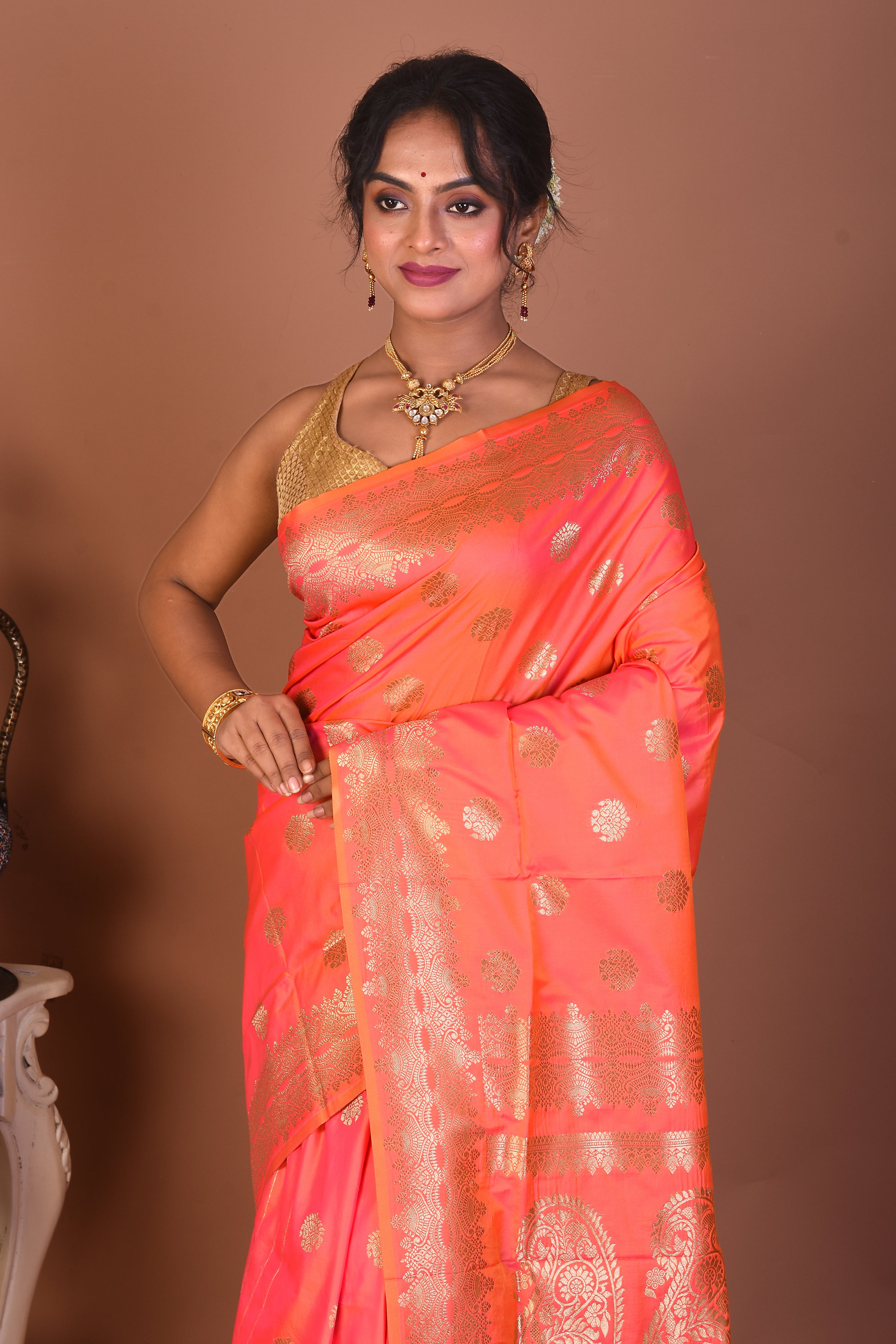 Peach Art Silk Saree - Keya Seth Exclusive