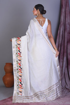 White Blended Silk Saree with Golden Zari - Keya Seth Exclusive