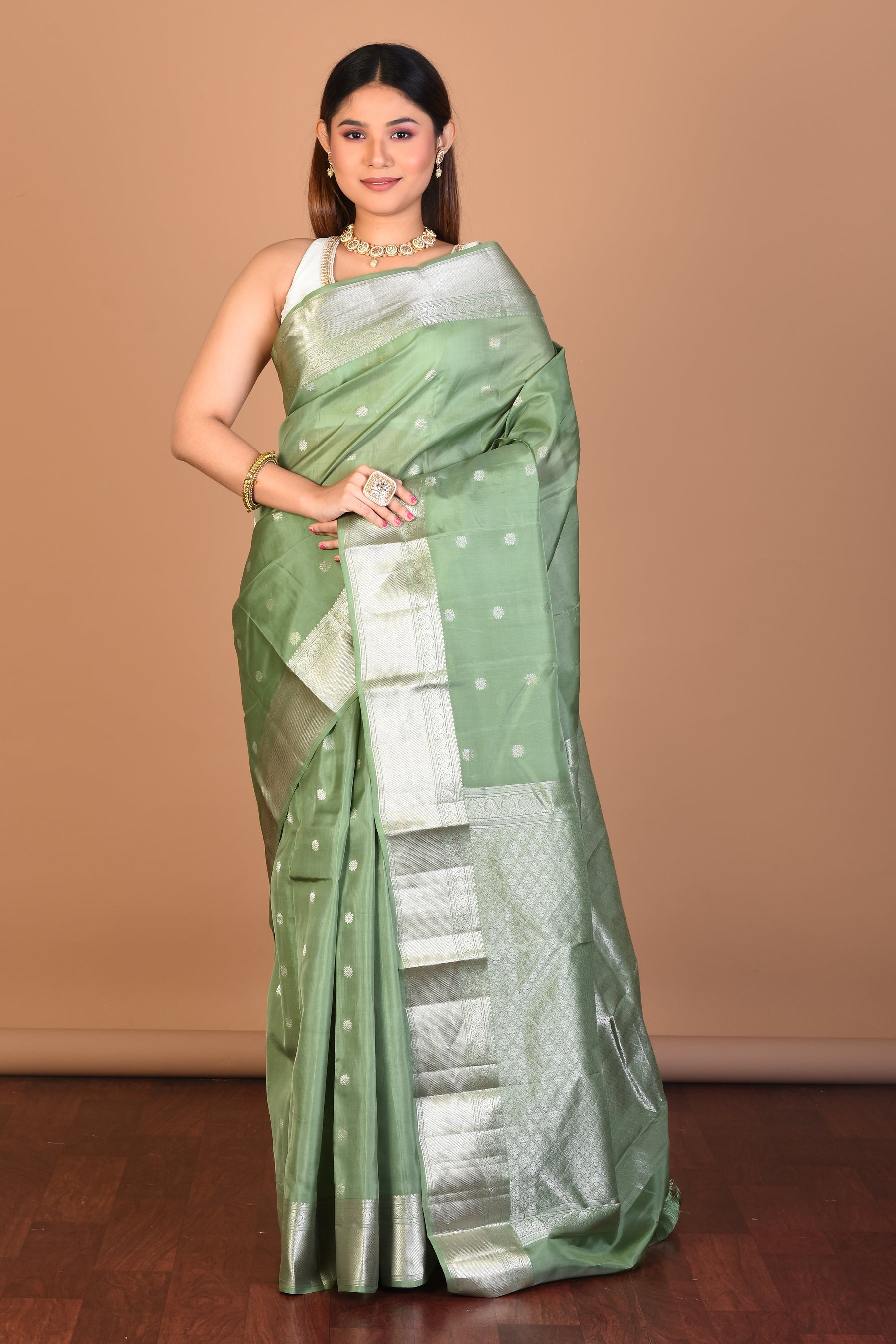 Sea Green Blended Kanjivaram Saree with Blouse Piece - Keya Seth Exclusive