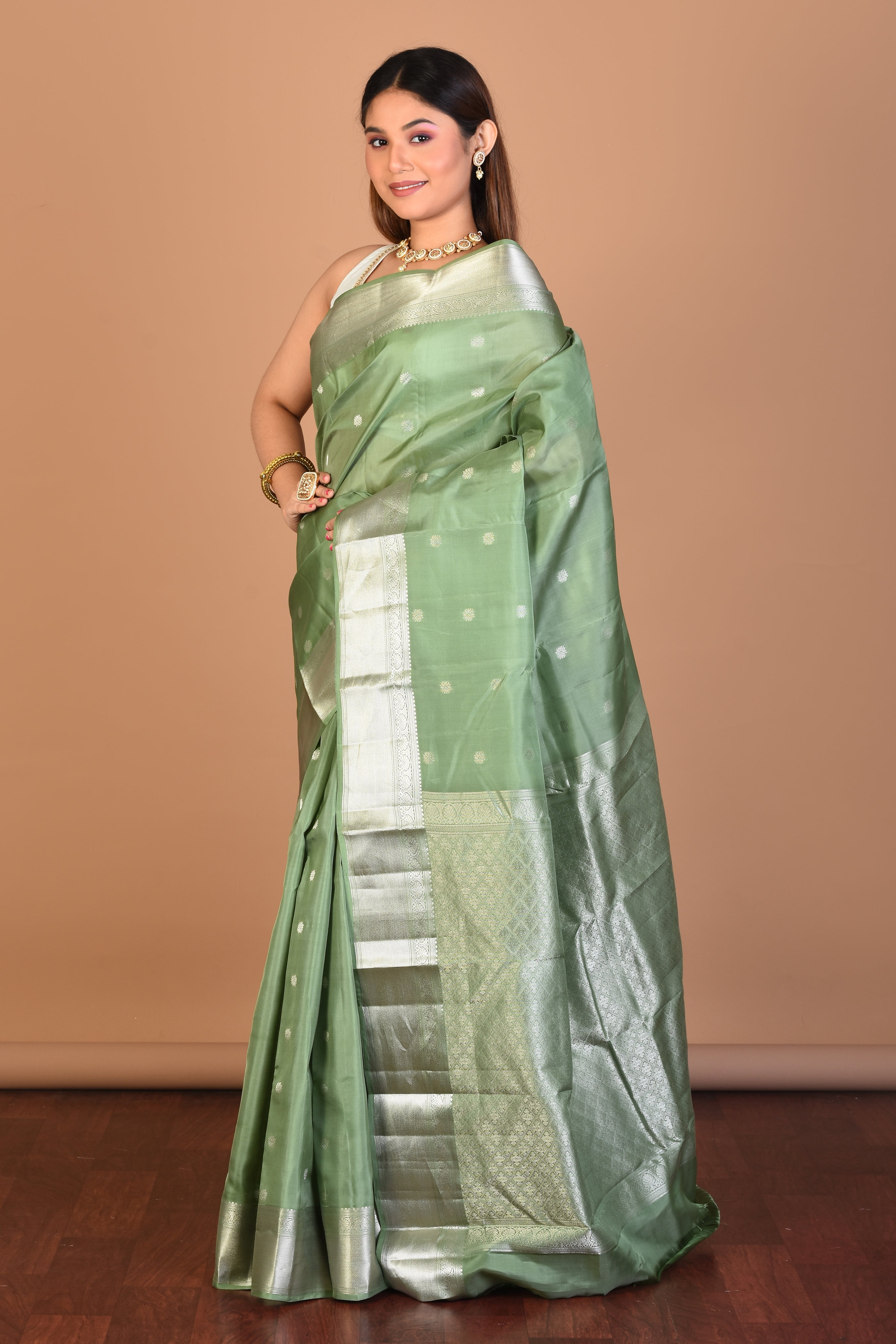 Sea Green Blended Kanjivaram Saree with Blouse Piece - Keya Seth Exclusive