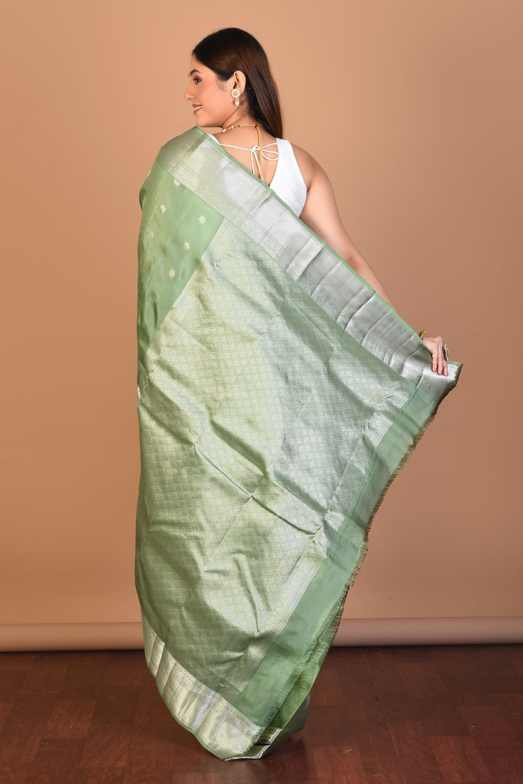 Sea Green Blended Kanjivaram Saree with Blouse Piece - Keya Seth Exclusive