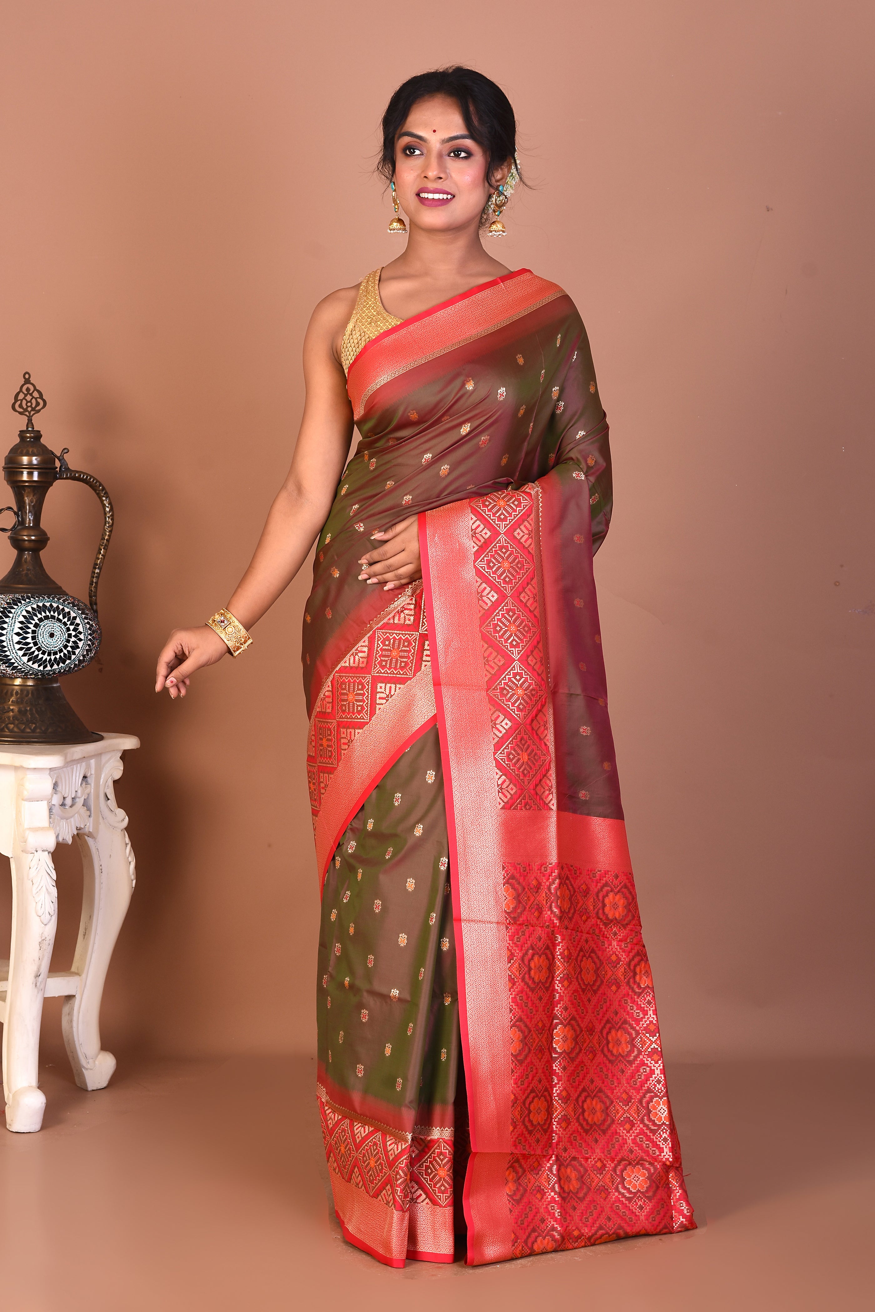 Dual Tone Olive Mashru Silk Saree - Keya Seth Exclusive