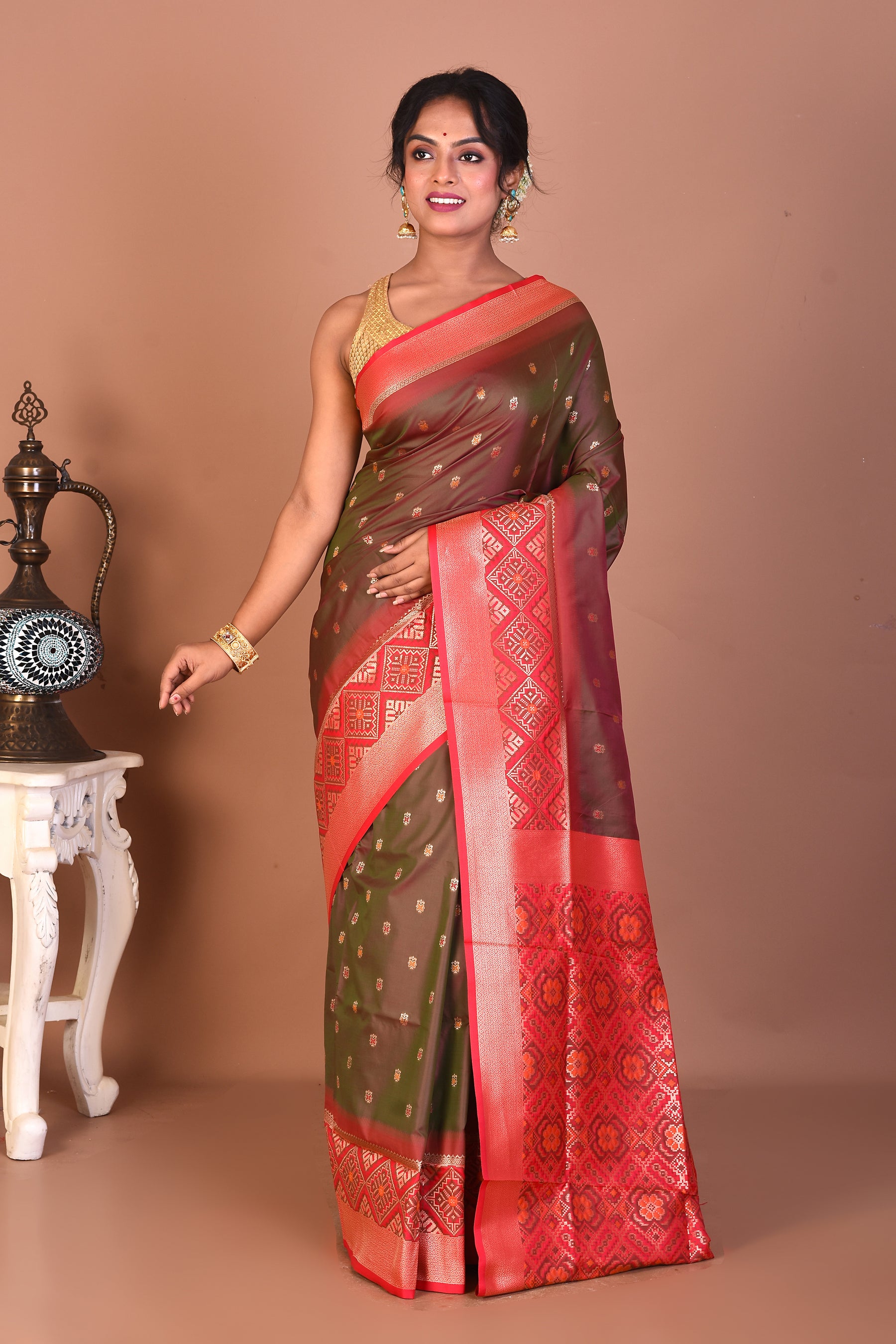 Dual Tone Olive Mashru Silk Saree - Keya Seth Exclusive