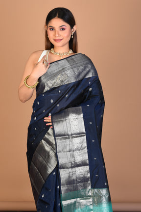 Navy Blue Blended Kanjivaram Saree with Blouse Piece - Keya Seth Exclusive