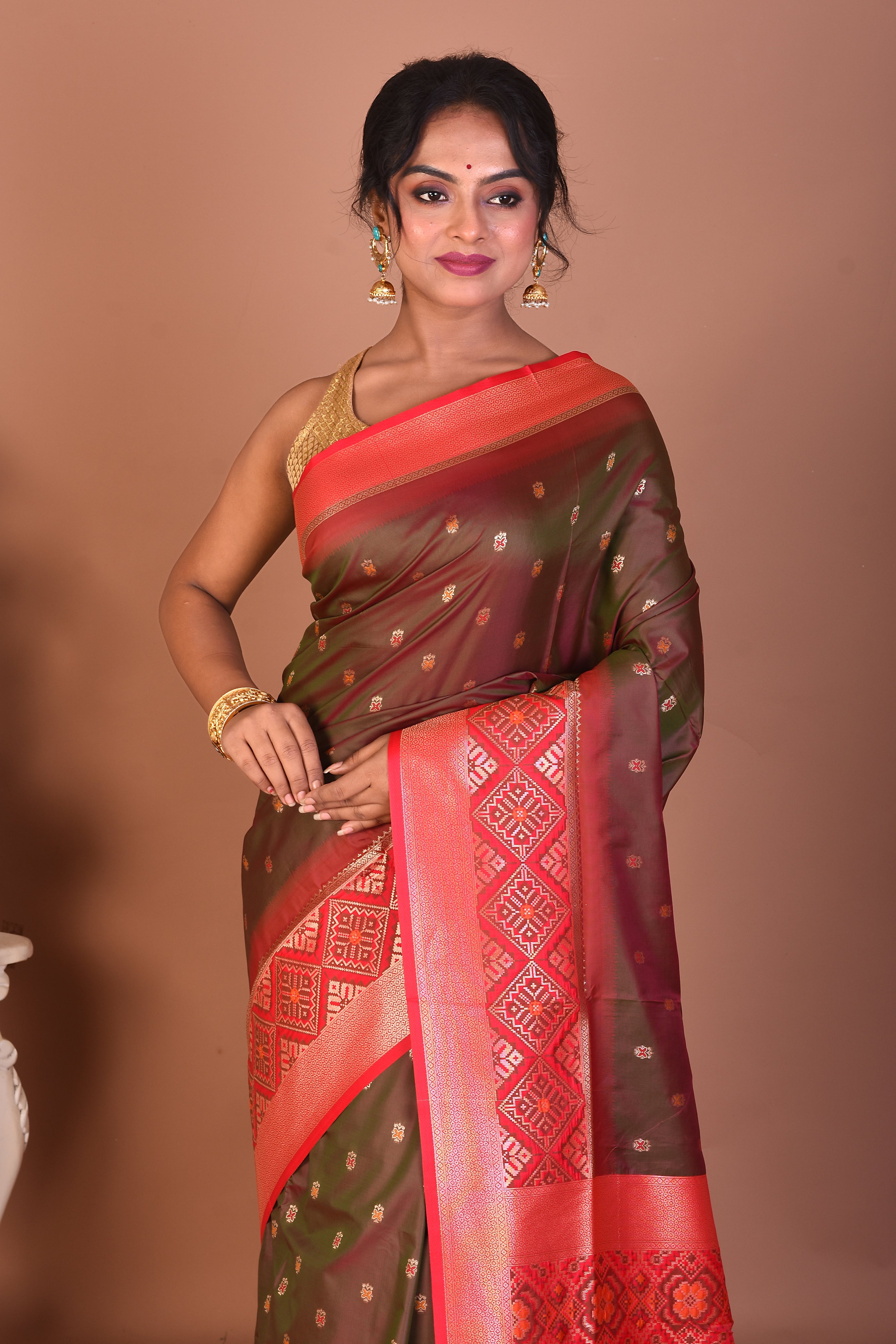 Dual Tone Olive Mashru Silk Saree - Keya Seth Exclusive