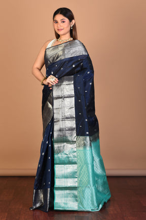 Navy Blue Blended Kanjivaram Saree with Blouse Piece - Keya Seth Exclusive