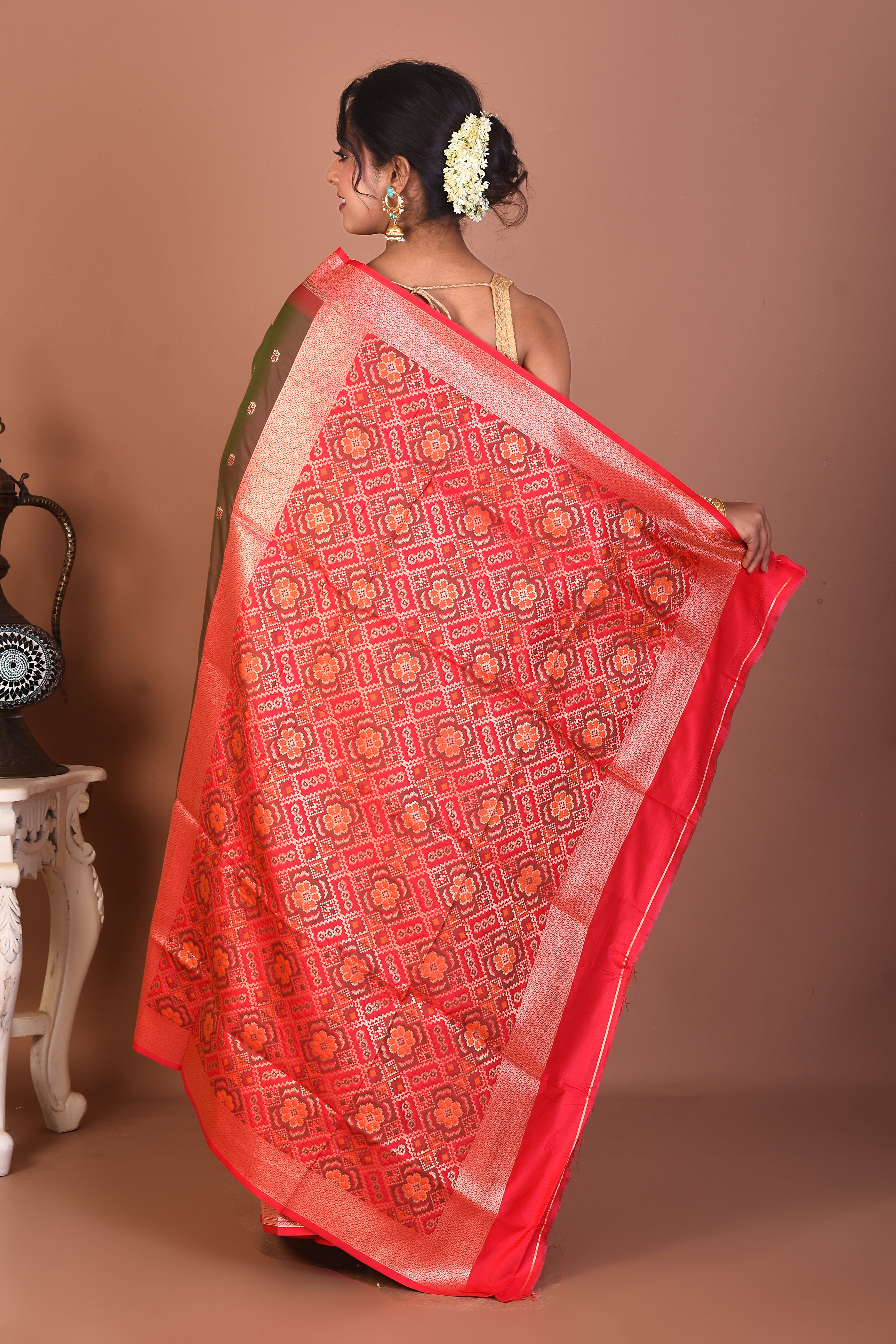 Dual Tone Olive Mashru Silk Saree - Keya Seth Exclusive
