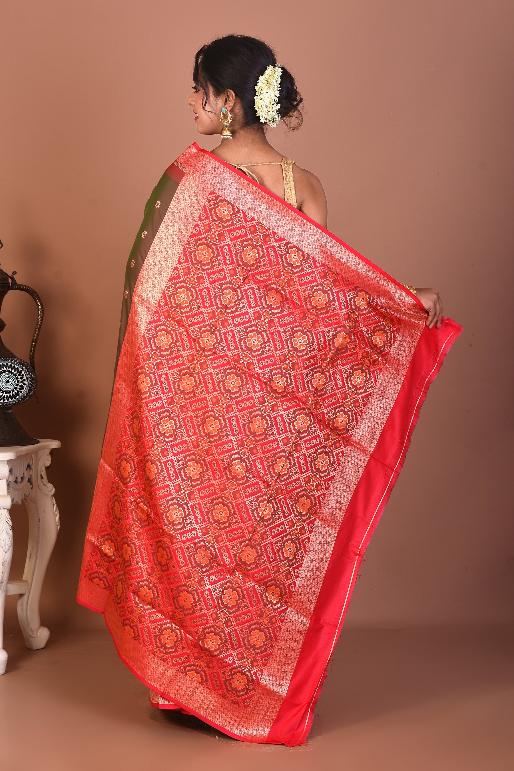 Dual Tone Olive Mashru Silk Saree - Keya Seth Exclusive