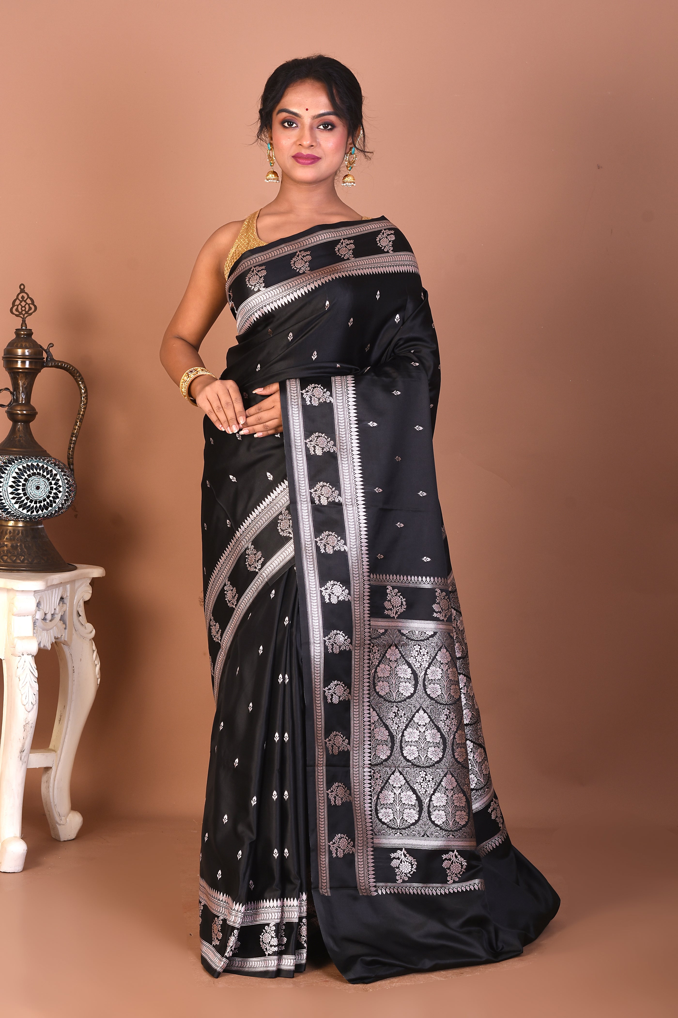 Black Blended Katan Silk Saree - Keya Seth Exclusive