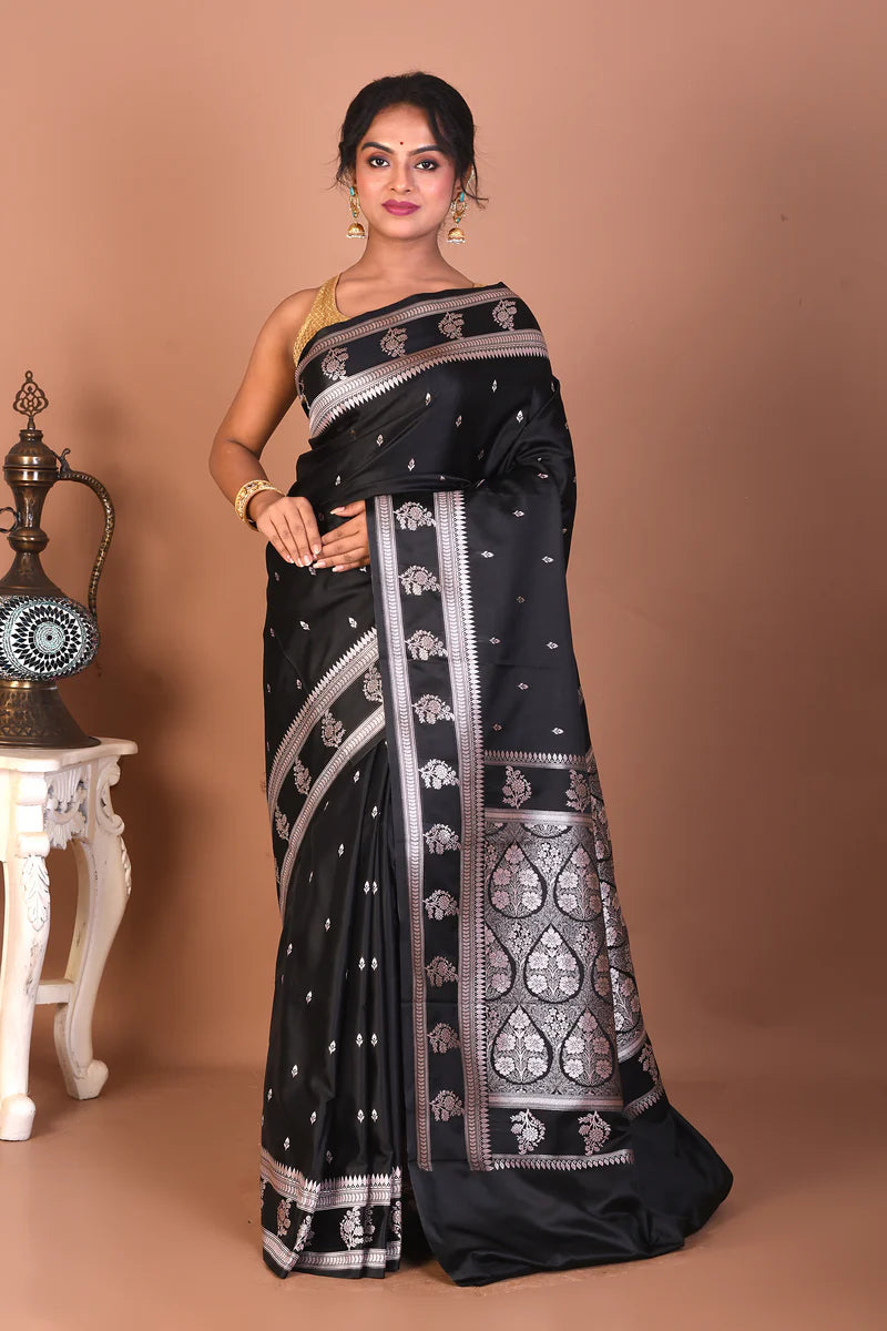Black Blended Katan Silk Saree - Keya Seth Exclusive