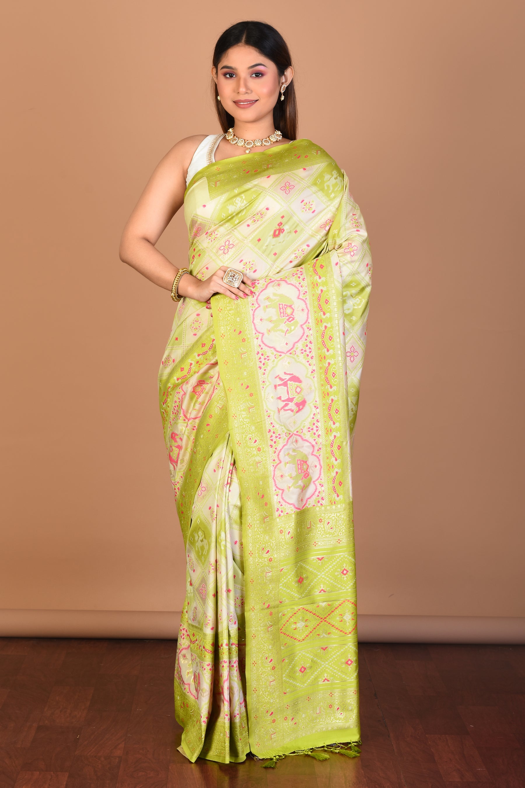 Light Green Blended Ikkat Saree with Blouse Piece - Keya Seth Exclusive