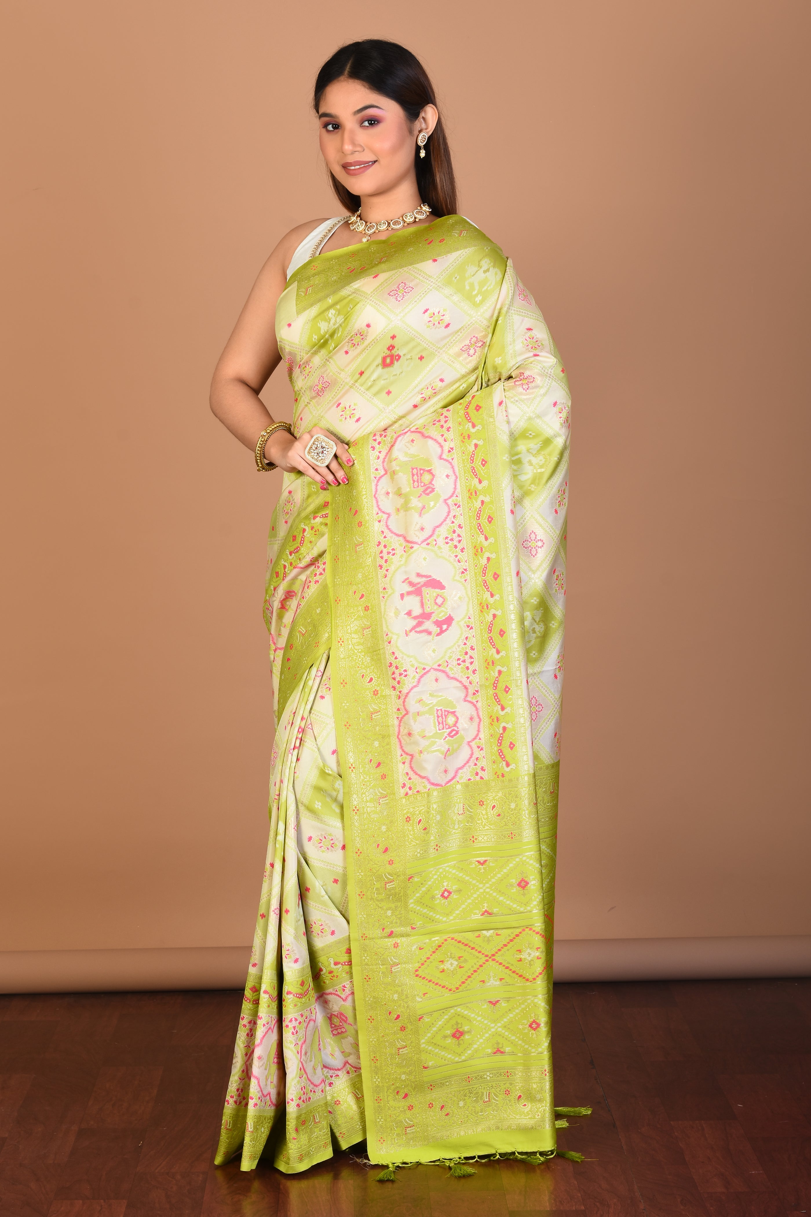 Light Green Blended Ikkat Saree with Blouse Piece - Keya Seth Exclusive