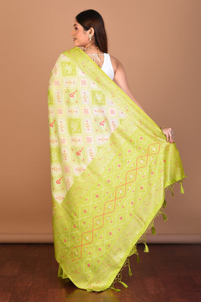 Light Green Blended Ikkat Saree with Blouse Piece - Keya Seth Exclusive