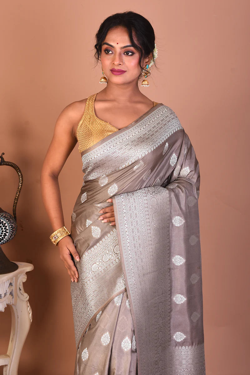 Grey Blended Mashru Silk Saree - Keya Seth Exclusive