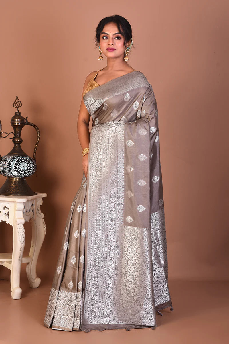 Grey Blended Mashru Silk Saree - Keya Seth Exclusive