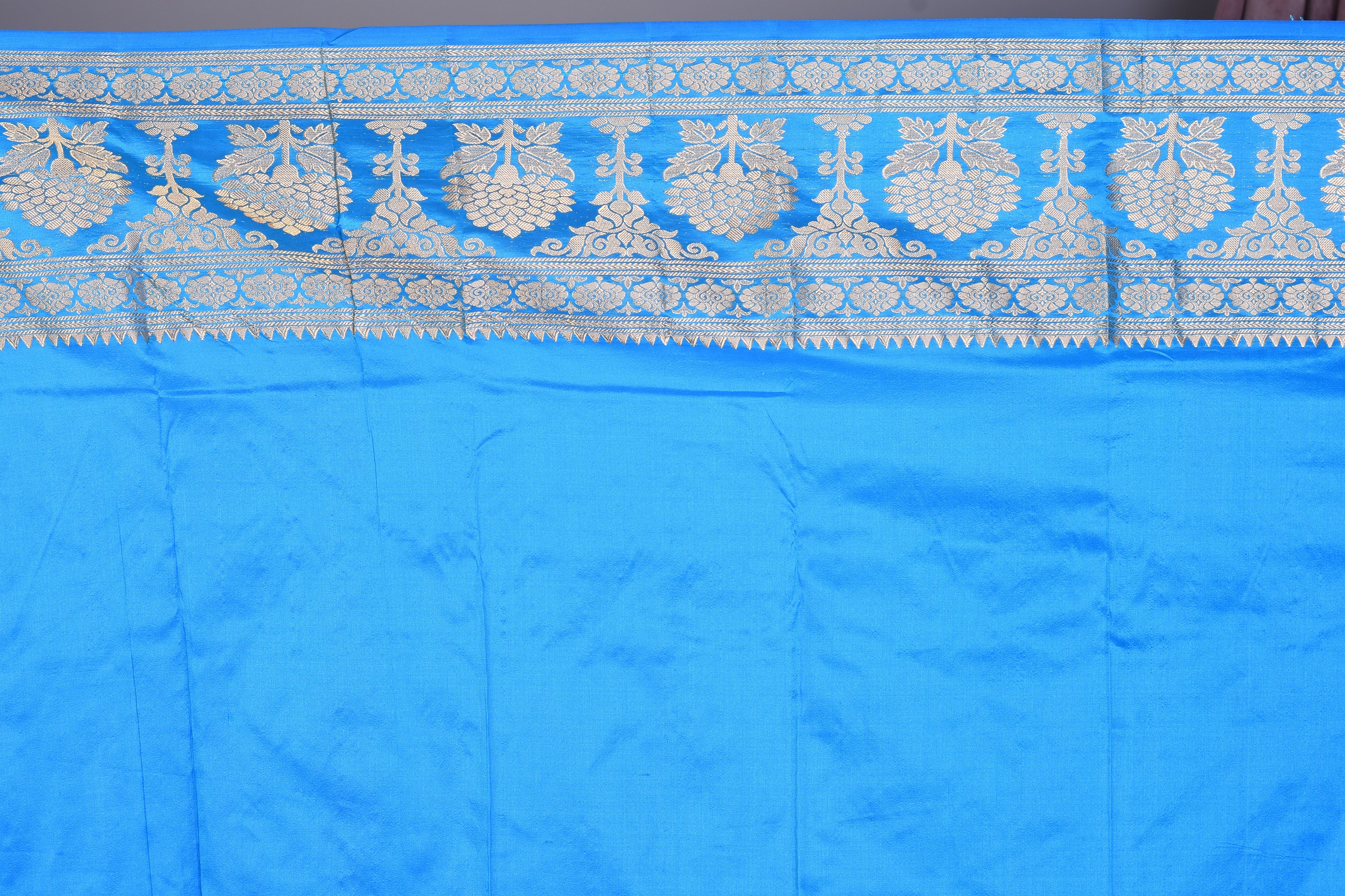 White Pure Kanjivaram Saree with Blue Borders - Keya Seth Exclusive