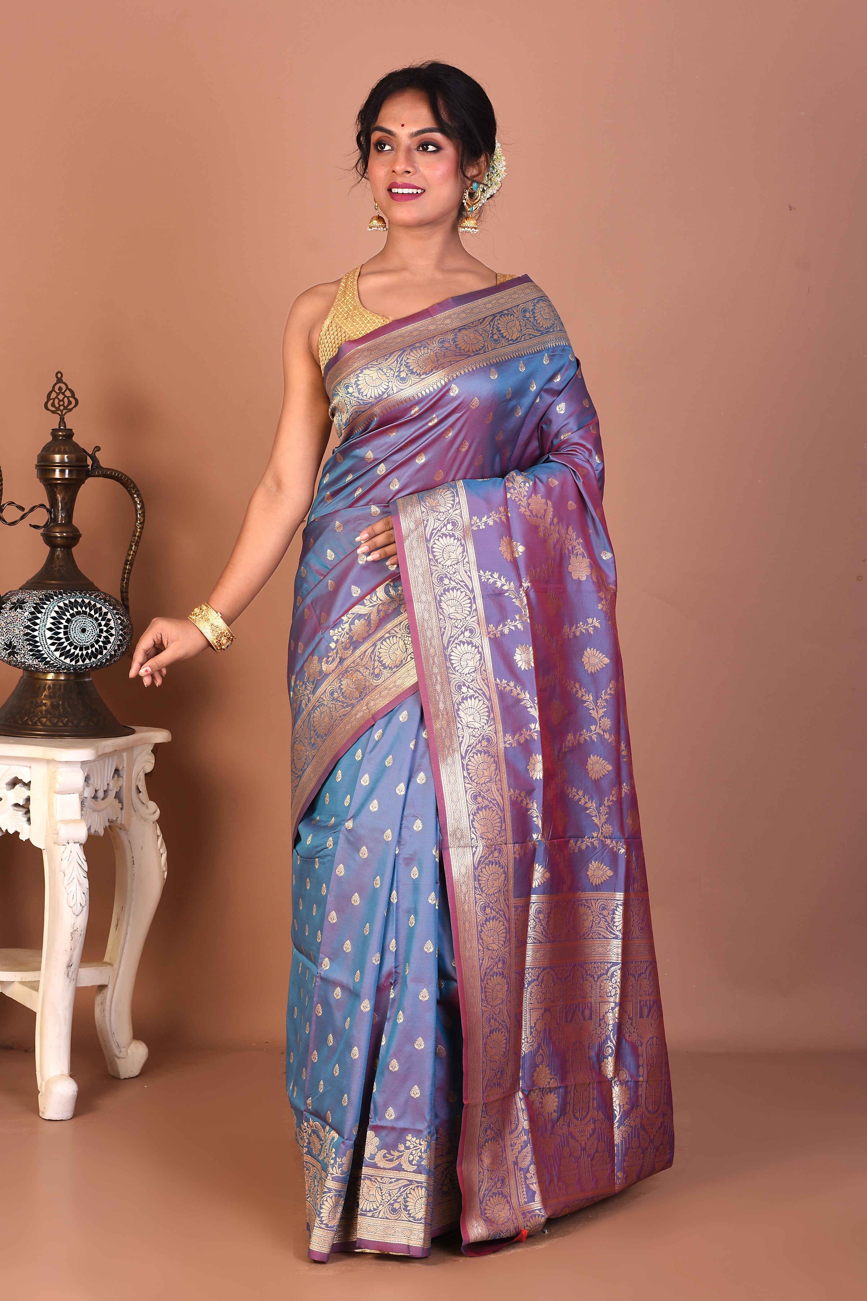 Dual Tone Grey Art Silk Saree - Keya Seth Exclusive