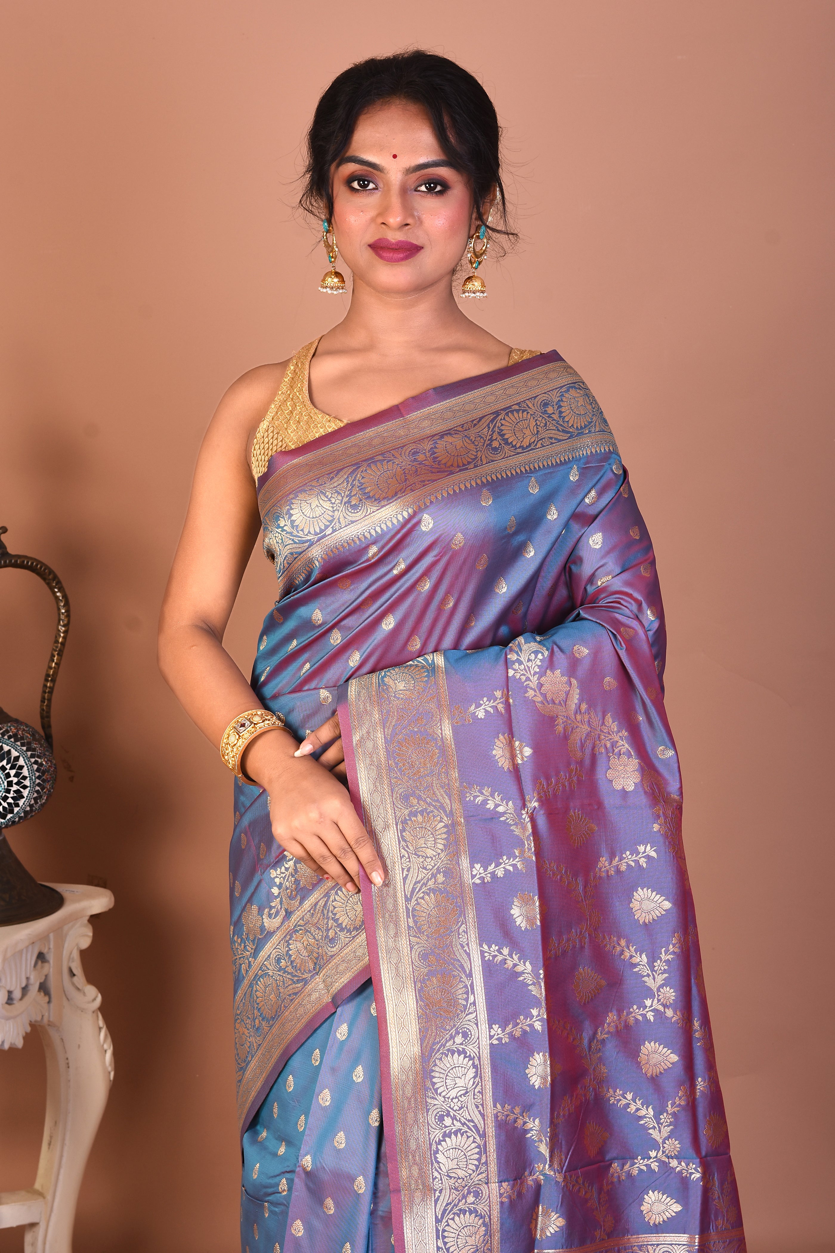 Dual Tone Grey Art Silk Saree - Keya Seth Exclusive