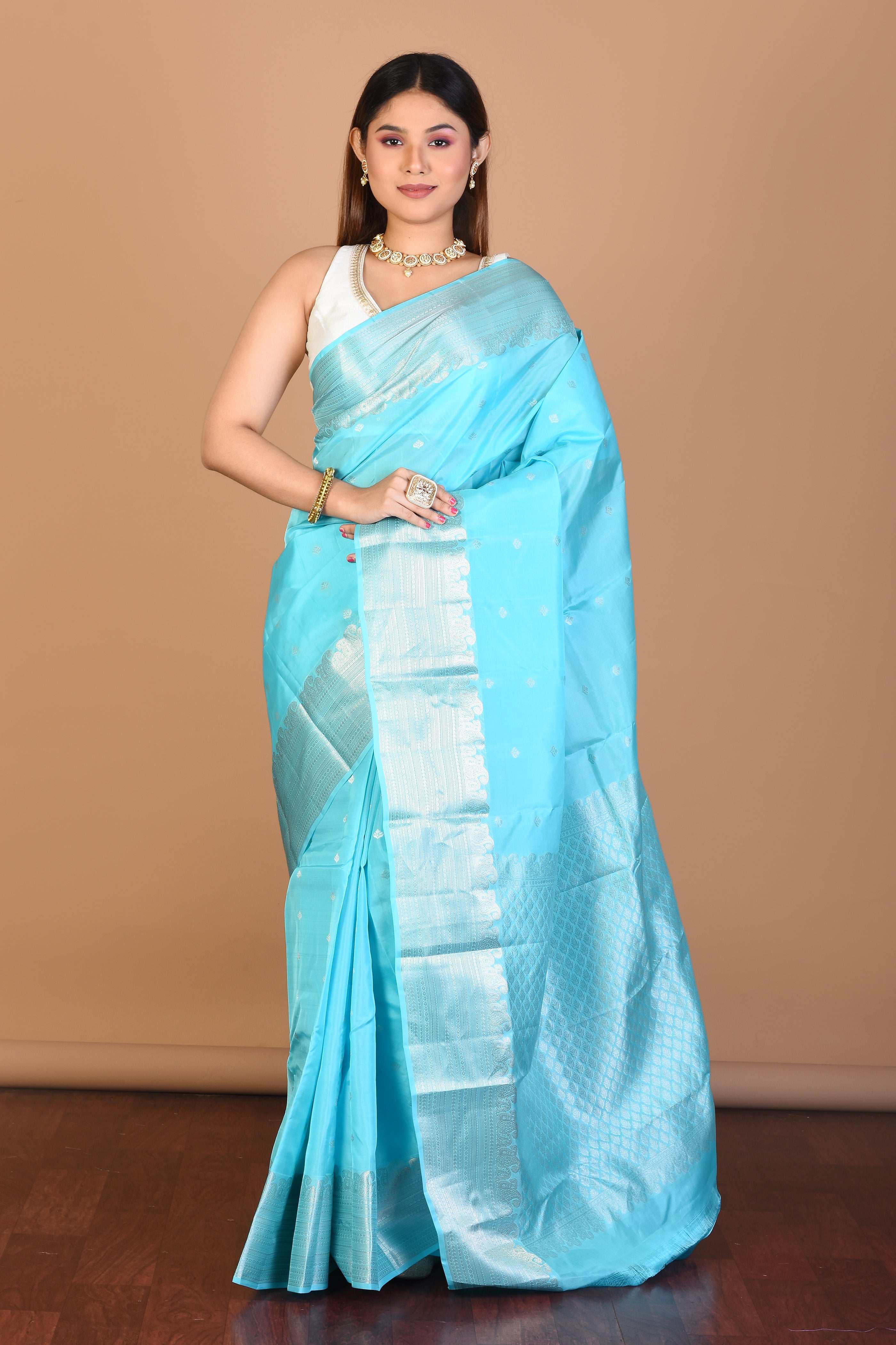 Sky Blended Kanjivaram Saree with Blouse Piece - Keya Seth Exclusive