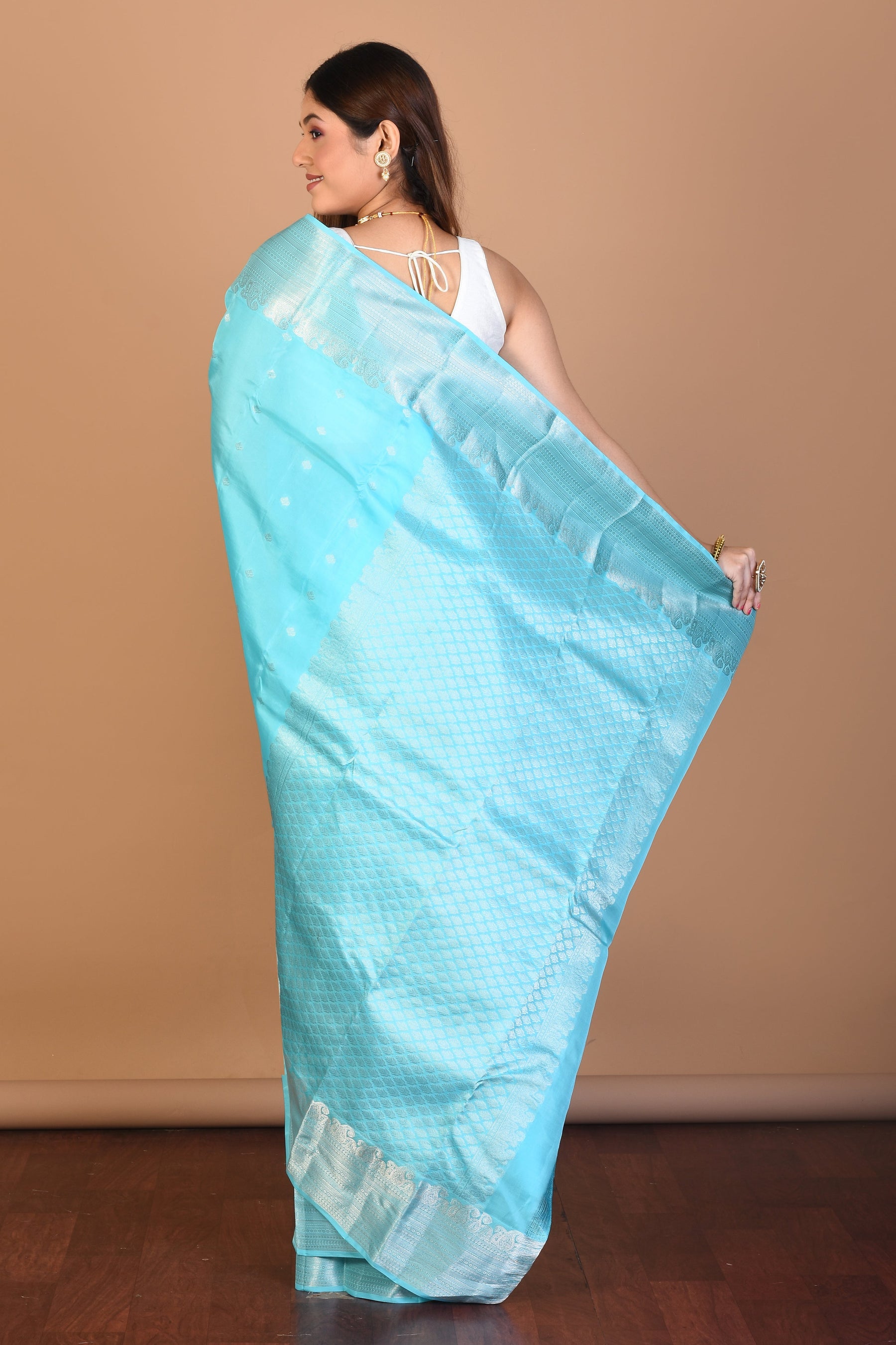 Sky Blended Kanjivaram Saree with Blouse Piece - Keya Seth Exclusive