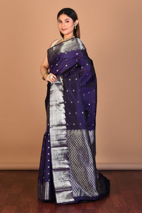 Navy Blue Blended Kanjivaram Saree with Blouse Piece - Keya Seth Exclusive