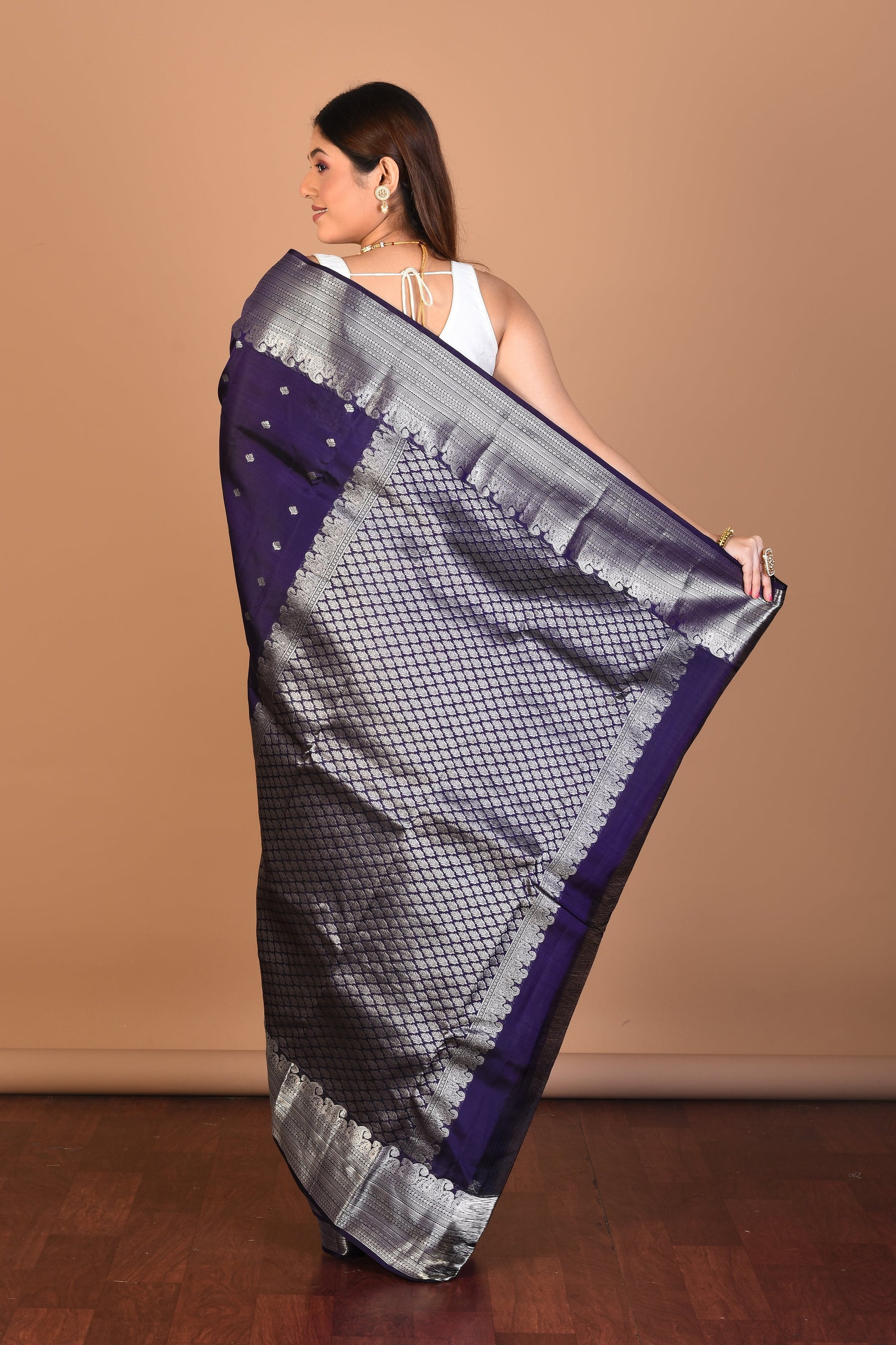 Navy Blue Blended Kanjivaram Saree with Blouse Piece - Keya Seth Exclusive