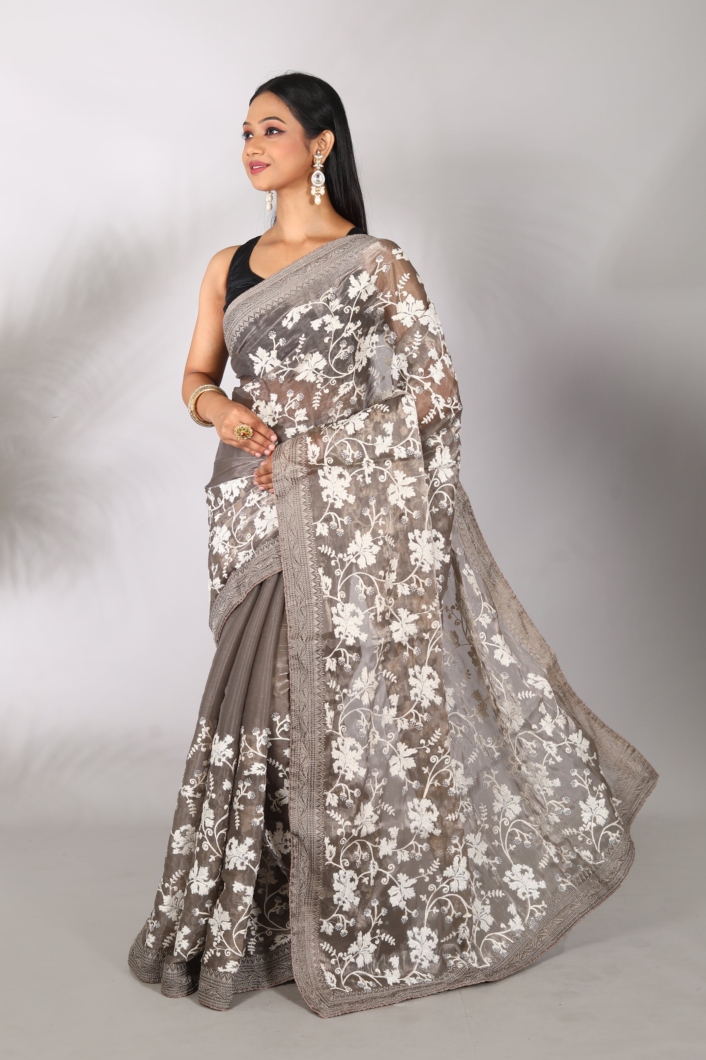 Grey Organza Blended Saree - Keya Seth Exclusive