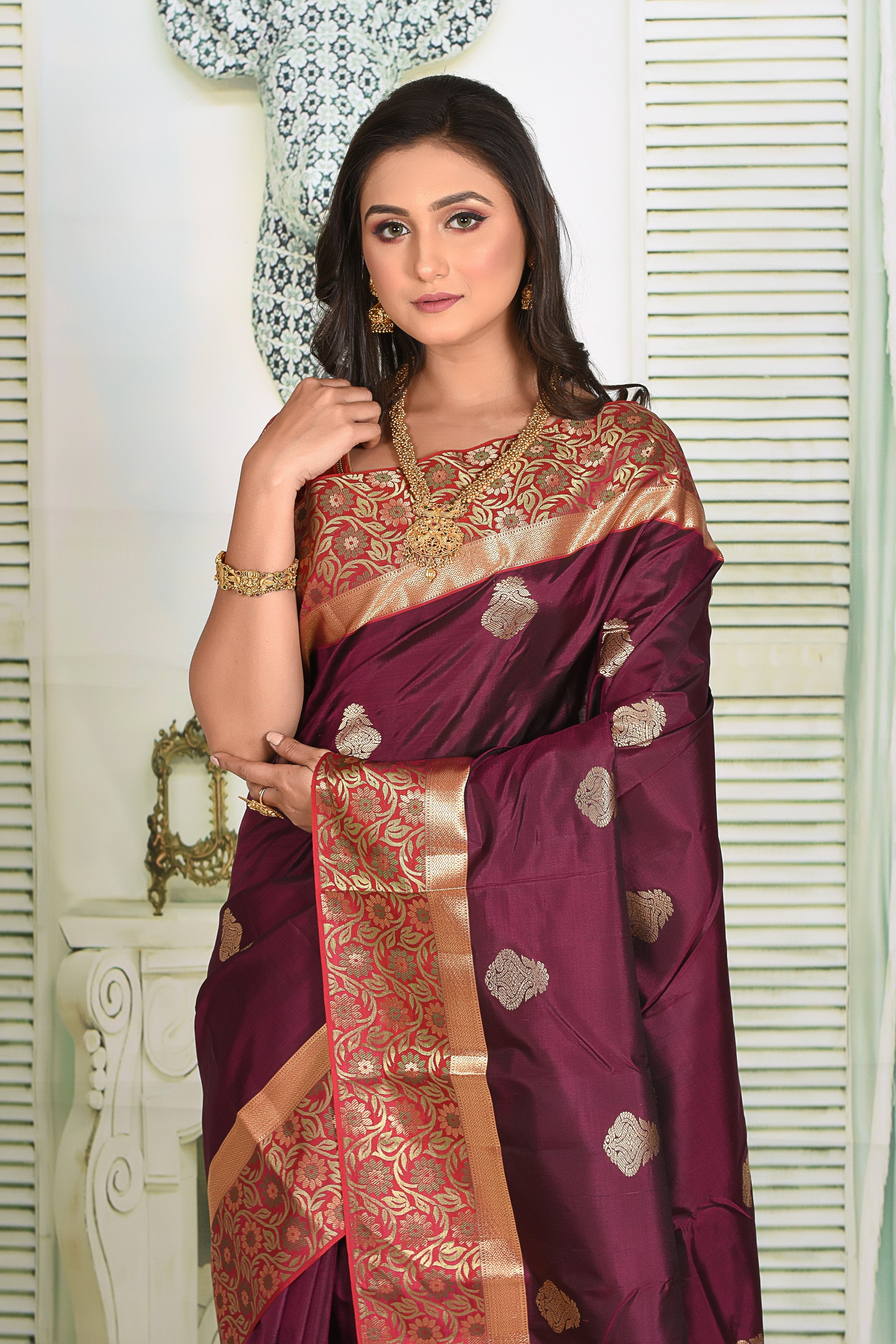 Burnt Maroon Pure Kanjivaram Silk Saree - Keya Seth Exclusive