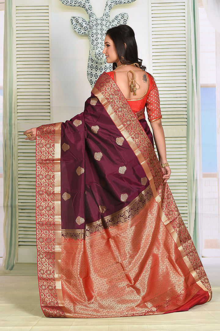 Burnt Maroon Pure Kanjivaram Silk Saree - Keya Seth Exclusive