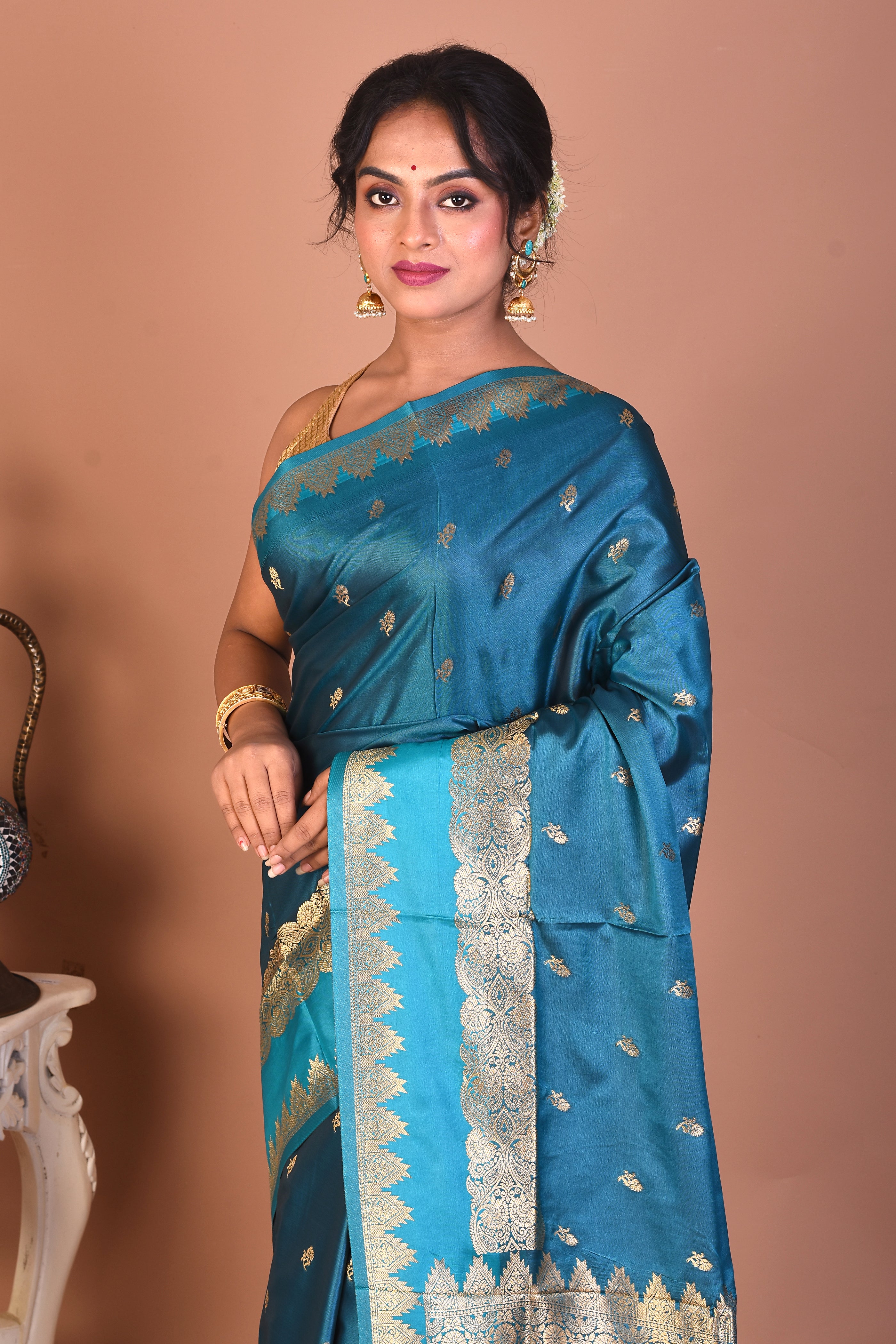 Blue Blended Mashru Silk Saree - Keya Seth Exclusive
