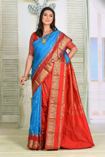 Load image into Gallery viewer, Warm Blue Pure Kanjivaram Silk Sarees - Keya Seth Exclusive