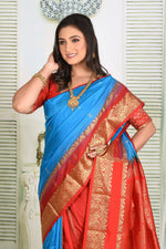Load image into Gallery viewer, Warm Blue Pure Kanjivaram Silk Sarees - Keya Seth Exclusive
