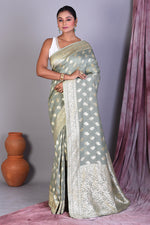 Load image into Gallery viewer, Pesta Green Pure Muga Saree with Golden Zari - Keya Seth Exclusive
