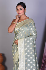 Load image into Gallery viewer, Pesta Green Pure Muga Saree with Golden Zari - Keya Seth Exclusive
