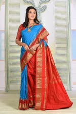 Load image into Gallery viewer, Warm Blue Pure Kanjivaram Silk Sarees - Keya Seth Exclusive