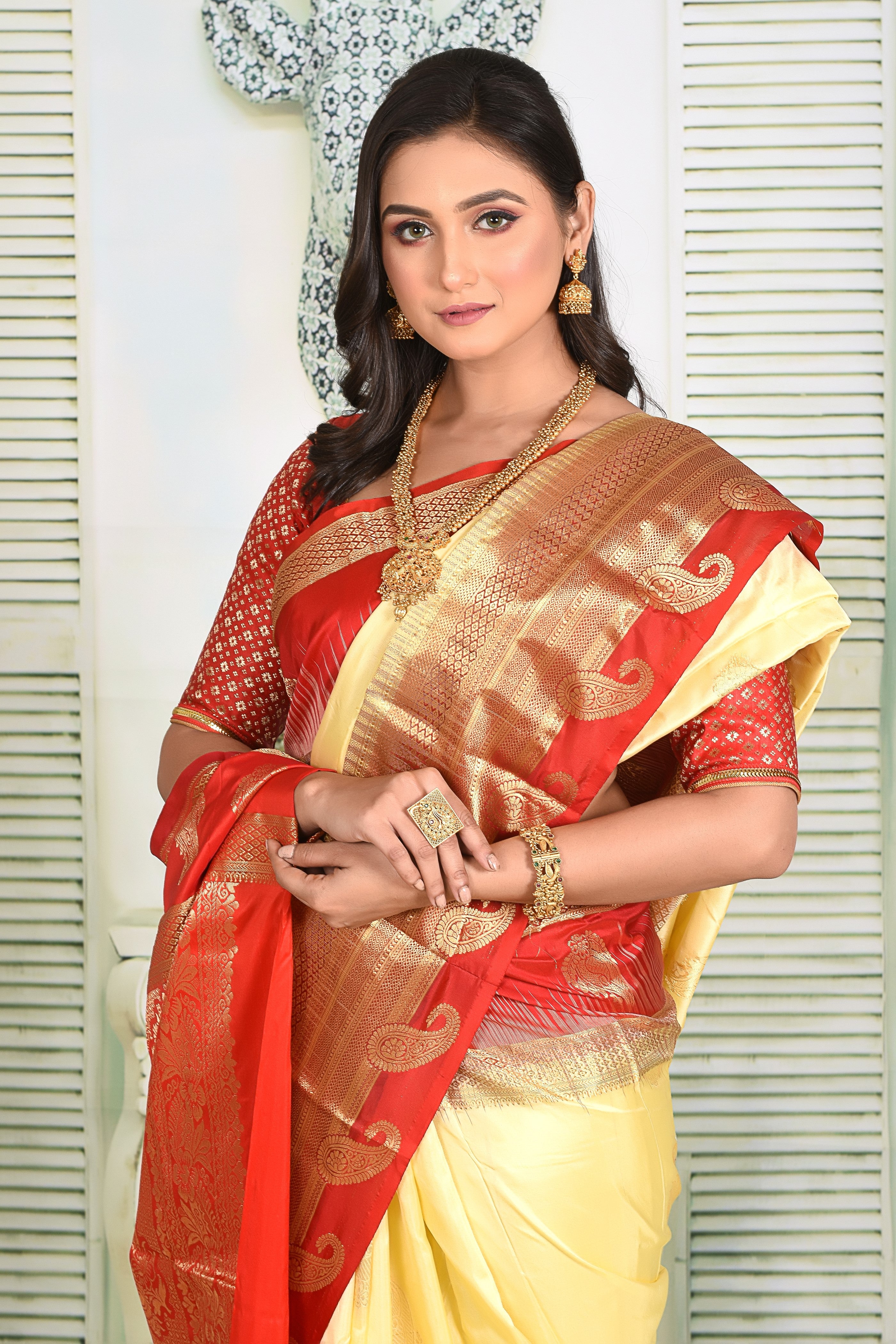 Off-White Pure Kanjivaram Silk Sarees - Keya Seth Exclusive