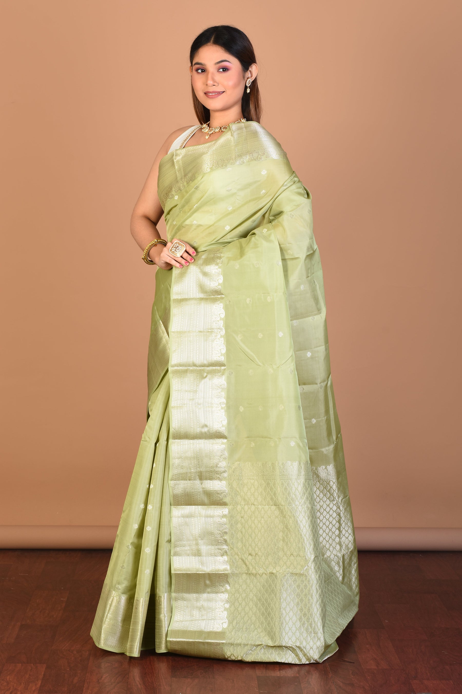 Olive Green Blended Kanjivaram Saree with Blouse Piece - Keya Seth Exclusive