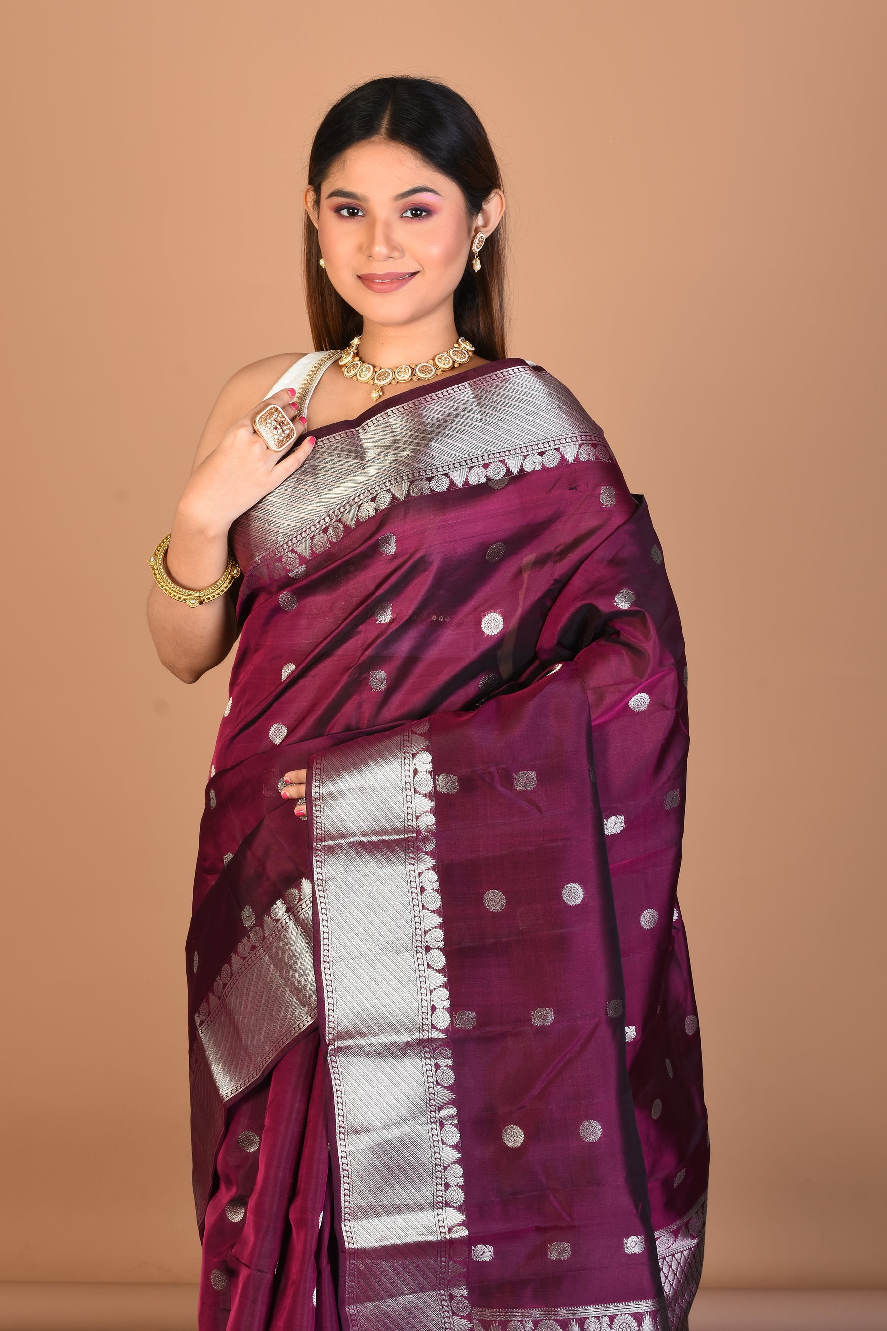 Wine Blended Kanjivaram Saree with Blouse Piece - Keya Seth Exclusive