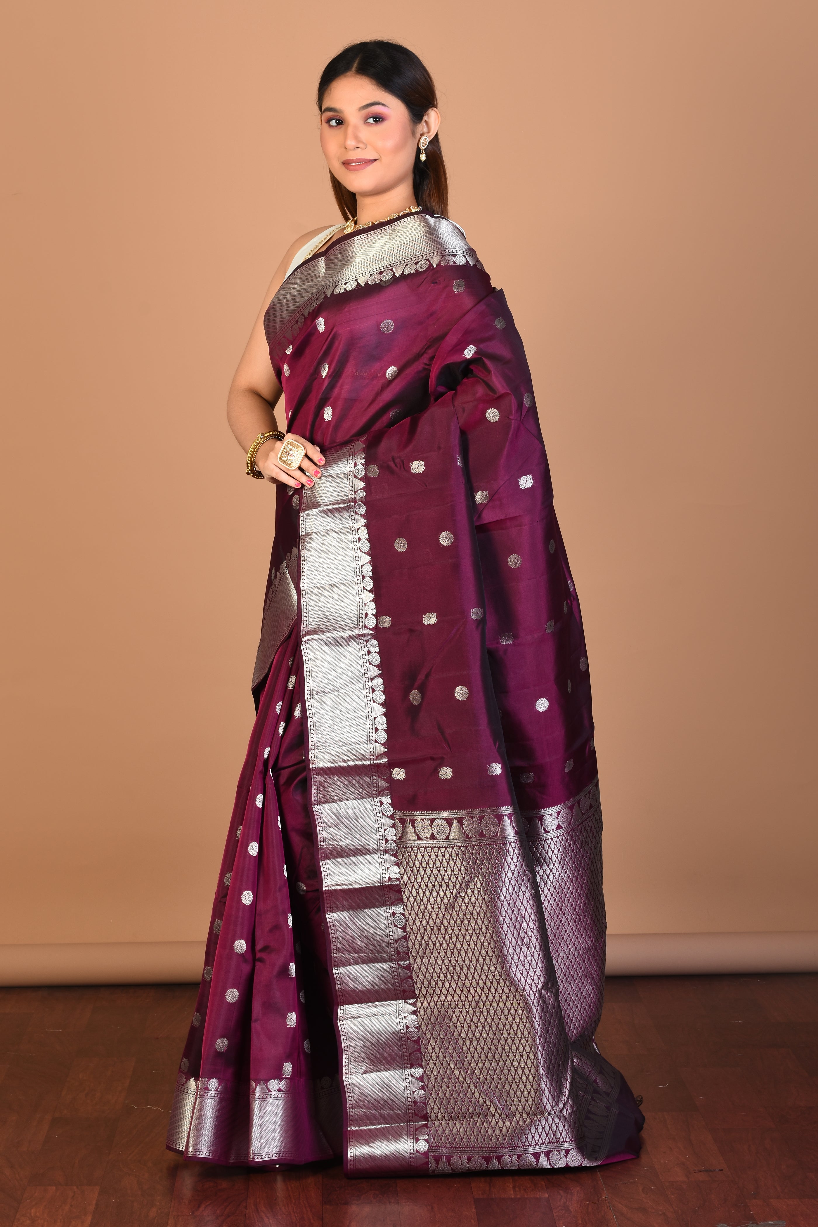 Wine Blended Kanjivaram Saree with Blouse Piece - Keya Seth Exclusive