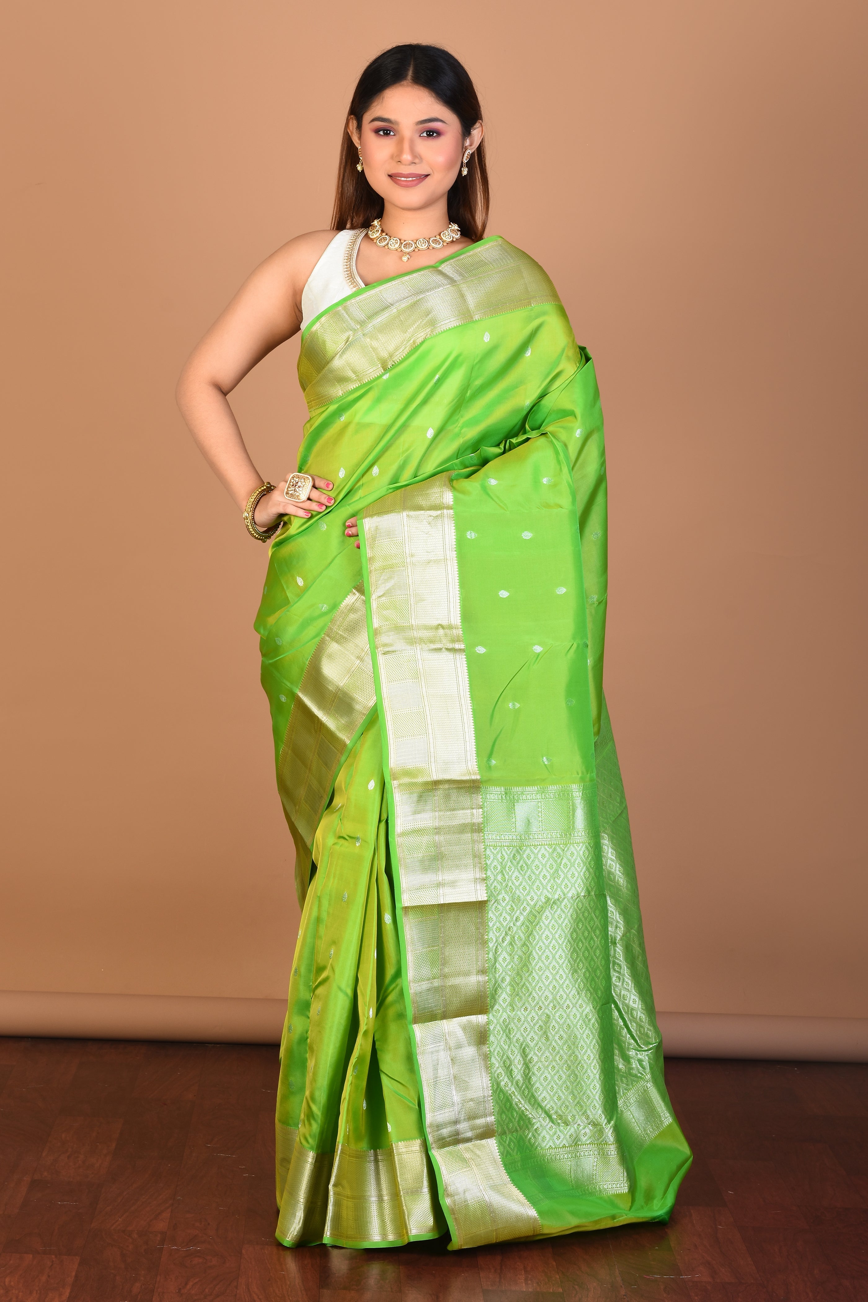 Parrot Green Blended Kanjivaram Saree with Blouse Piece - Keya Seth Exclusive